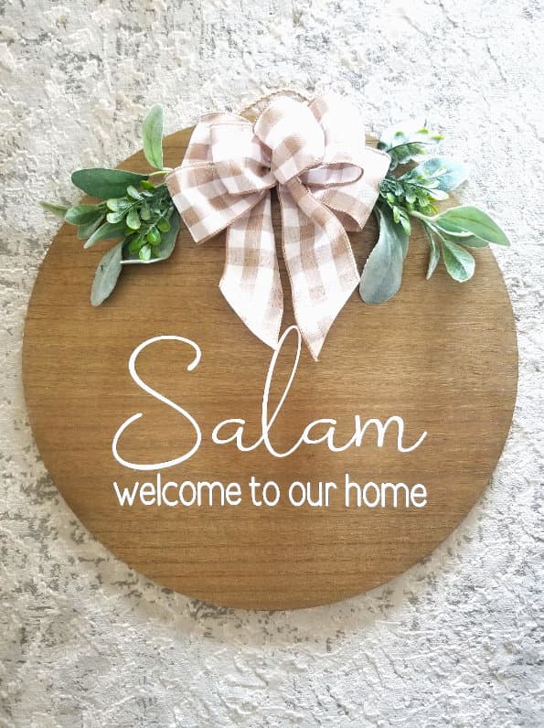 Salam Door Sign, WELCOME, Welcome to our home, Wood Round Welcome Sign, Front Door Décor, Hanger, Wreath, Home Décor, wood round, Islamic