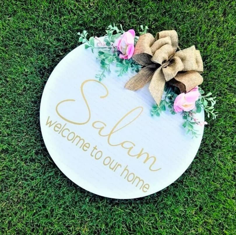 Pick up ONLY, Welcome to our home, Salam Door Sign,Wood Round Welcome Sign, Front Door Décor, Hanger, Door Wreath, Home Décor, Islamic Décor - image 3