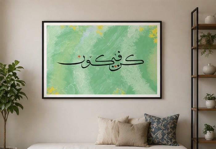 Kun Fayakun Islamic Wall Art Printable, Arabic Calligraphy Green Marble Abstract, Muslim Wall Decor, Modern Islamic Art, Instant Download - image 3