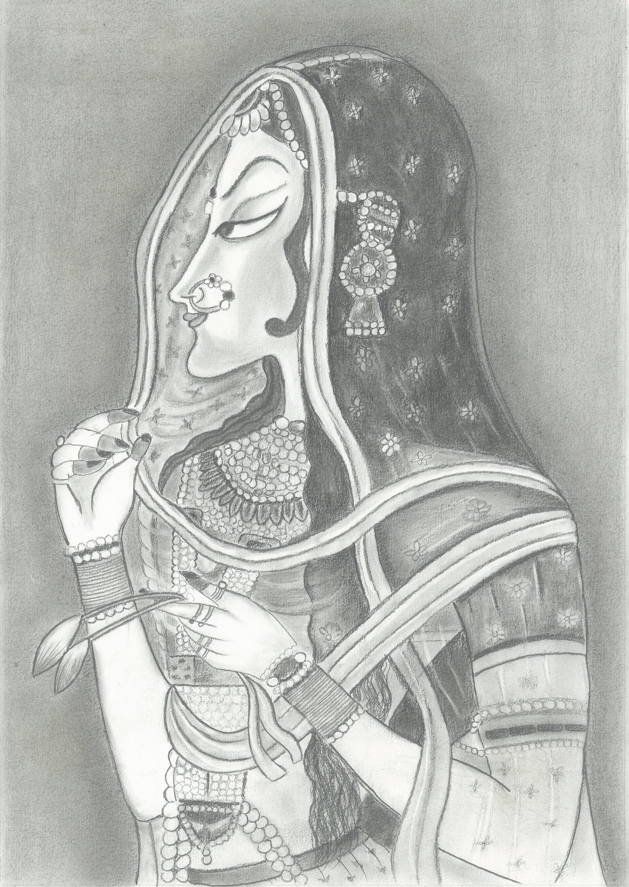 Bani Thani Painting. Indian Traditional Painting for Digital Download. Pencil Drawing.Indian Culture Painting Printable.Printable Painting.