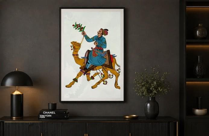 Rajasthani Camel Rider Wall Art Printable, Indian Folk Art Digital Download, Traditional Rajasthan Painting, Ethnic Wall Decor,