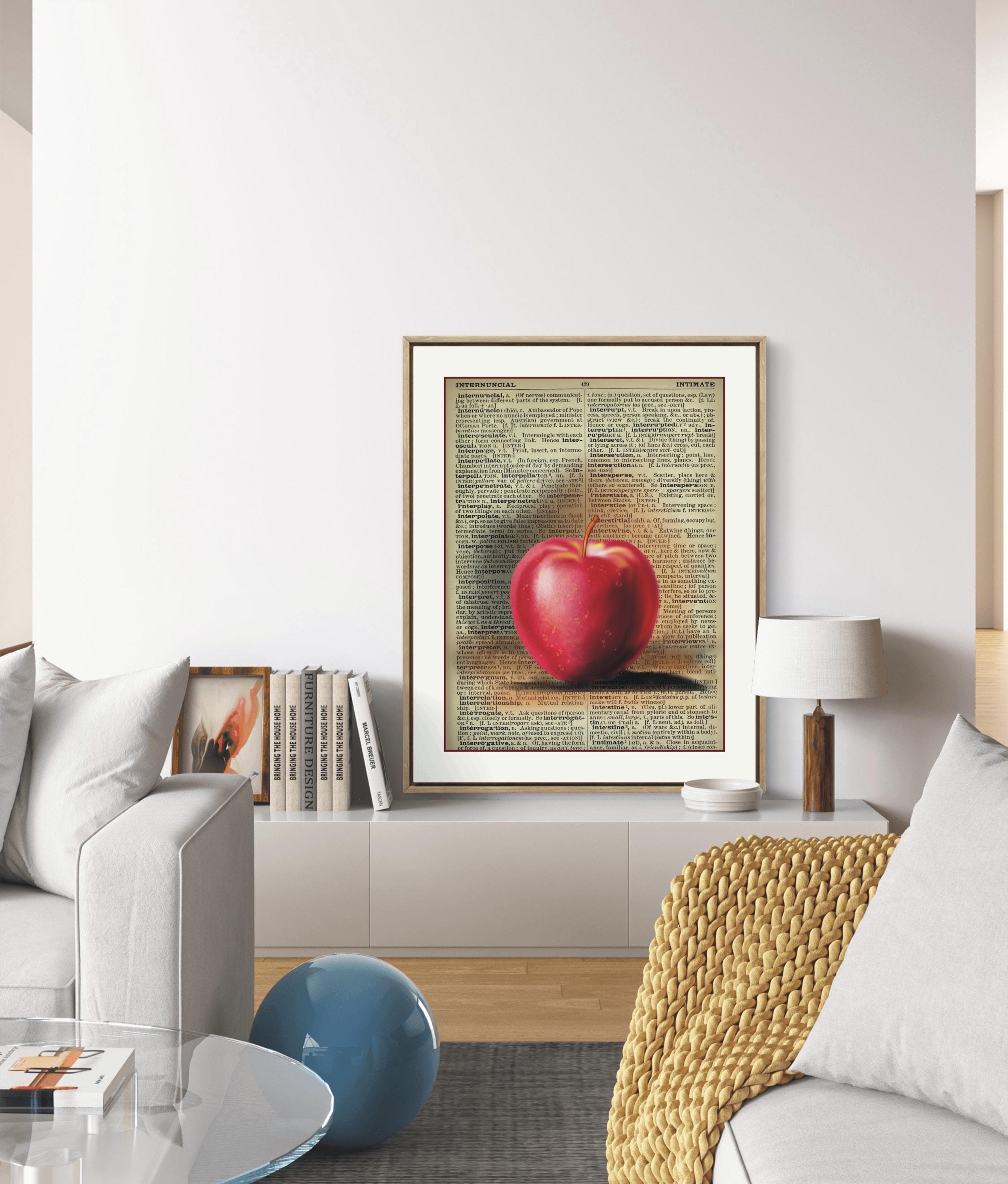 Red Apple Printable Art on Antique Book Page β Instant Download, Apple Illustration on Old Dictionary Page β Retro Printable Decor - image 4