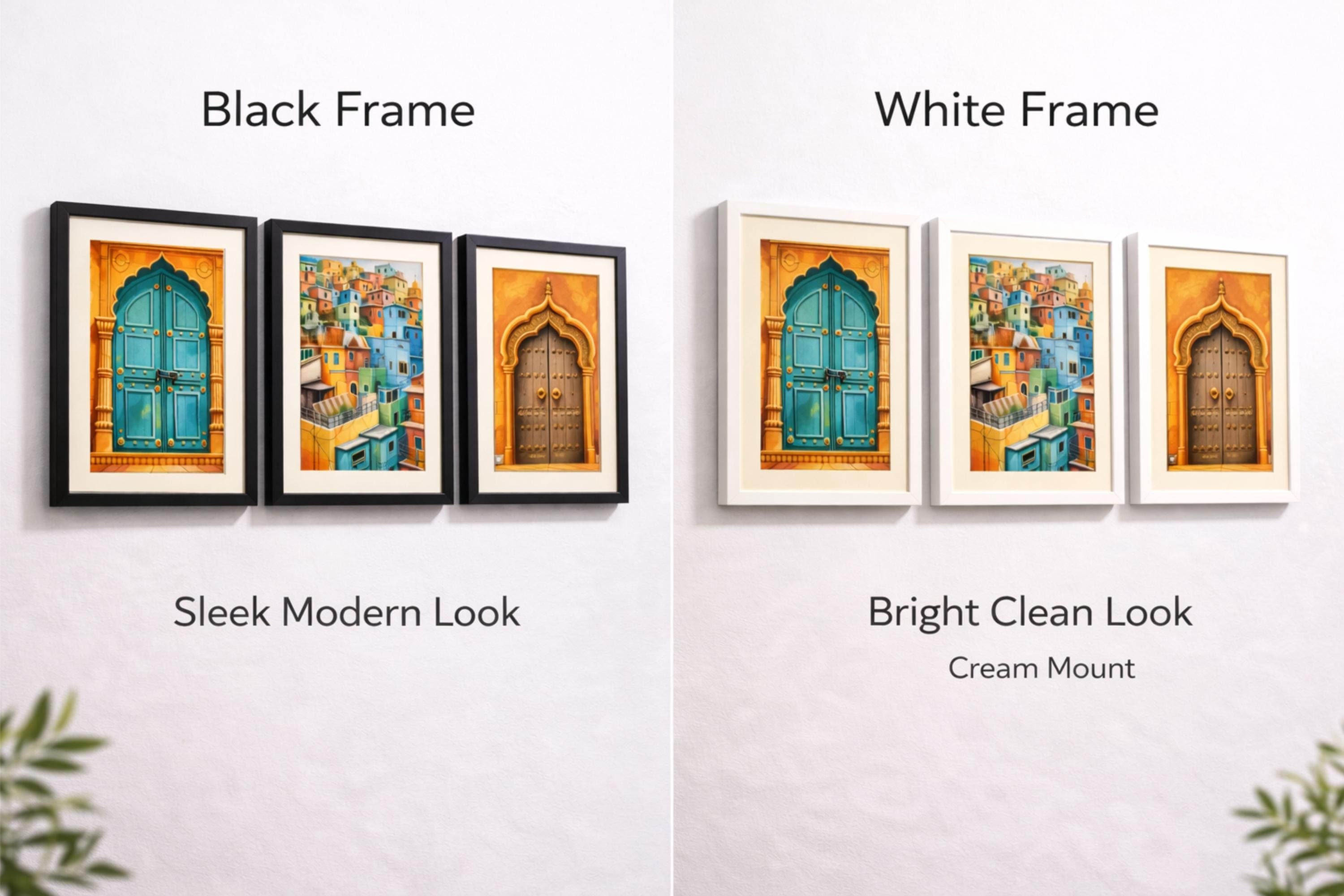 Indian Door Wall Art Set of 3, Framed Boho Wall Decor, Colorful Architectural Prints, Wooden Frame Living Room Art, Bedroom Wall Art - image 5