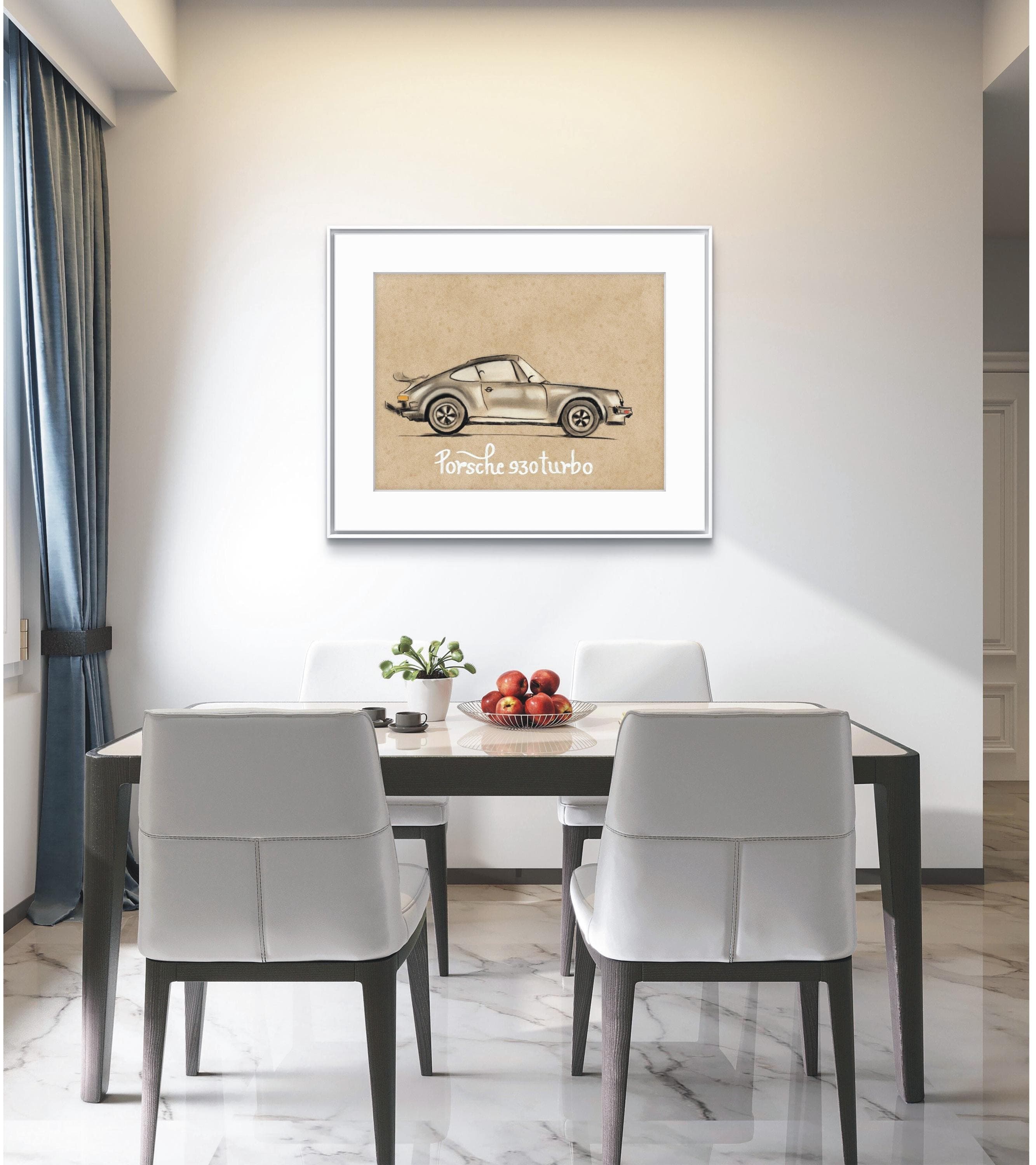 Porsche 930 Turbo Art Print, PRINTABLE, Digital Download, Automotive Wall Art, Car Posters, Porsche Painting Print, Classic Car Painting