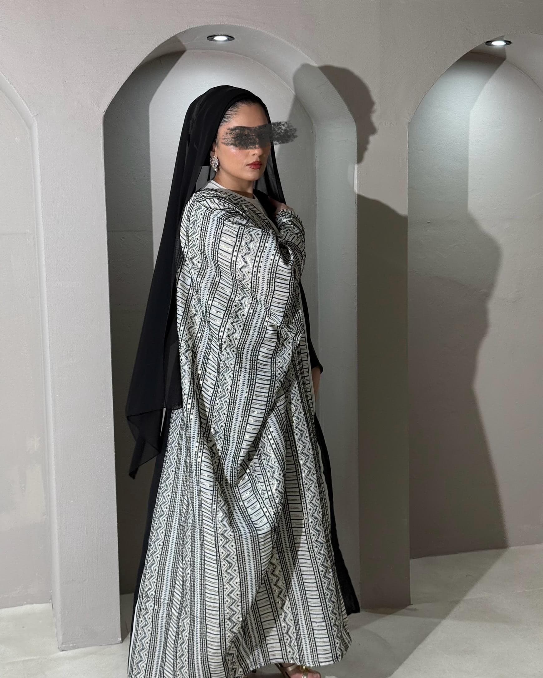 Half Embroidered Indian Linen Butterfly Abaya (Black)