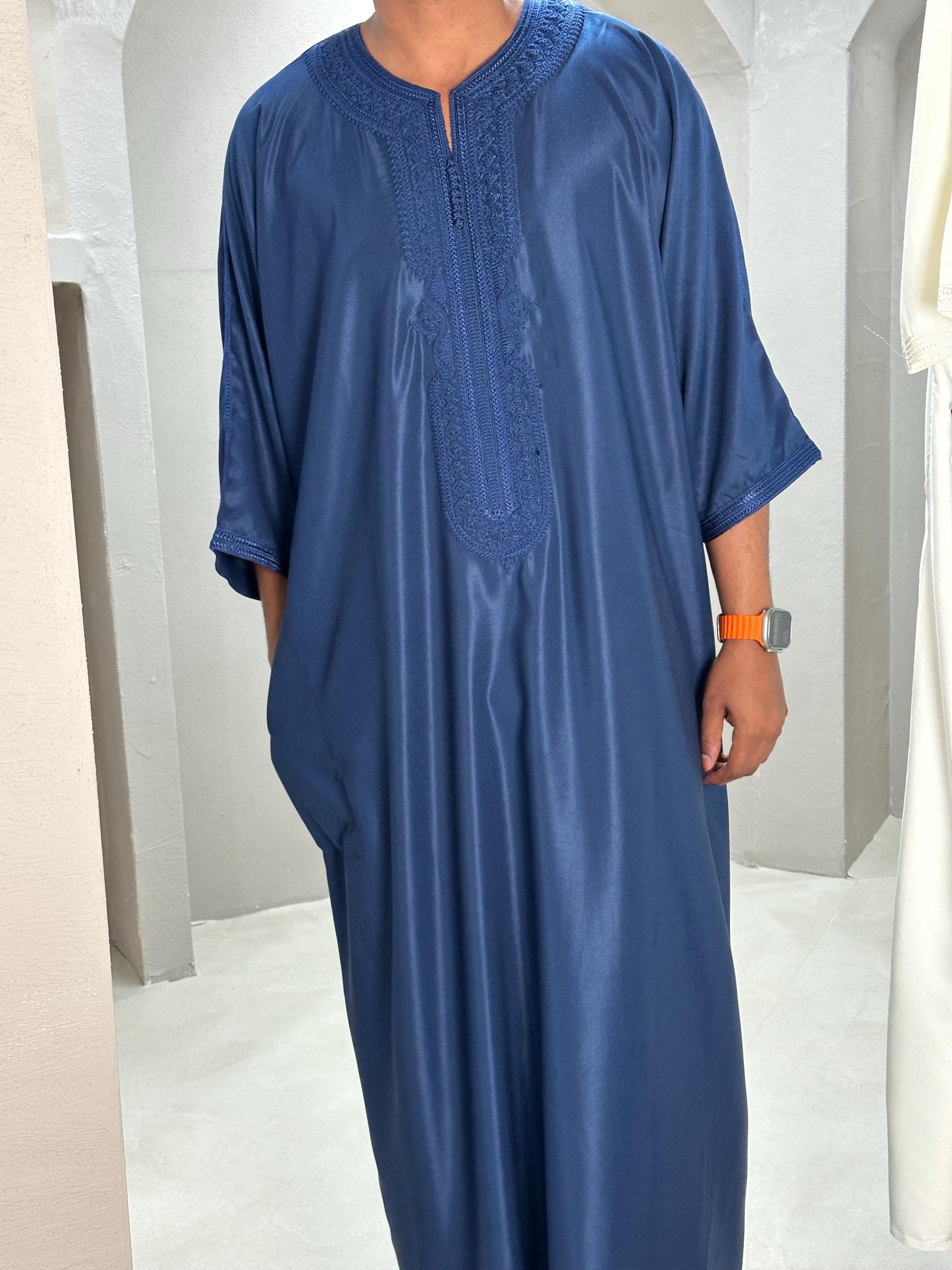 Navy Moroccan Thobe, Soft Cotton Blend - image 3
