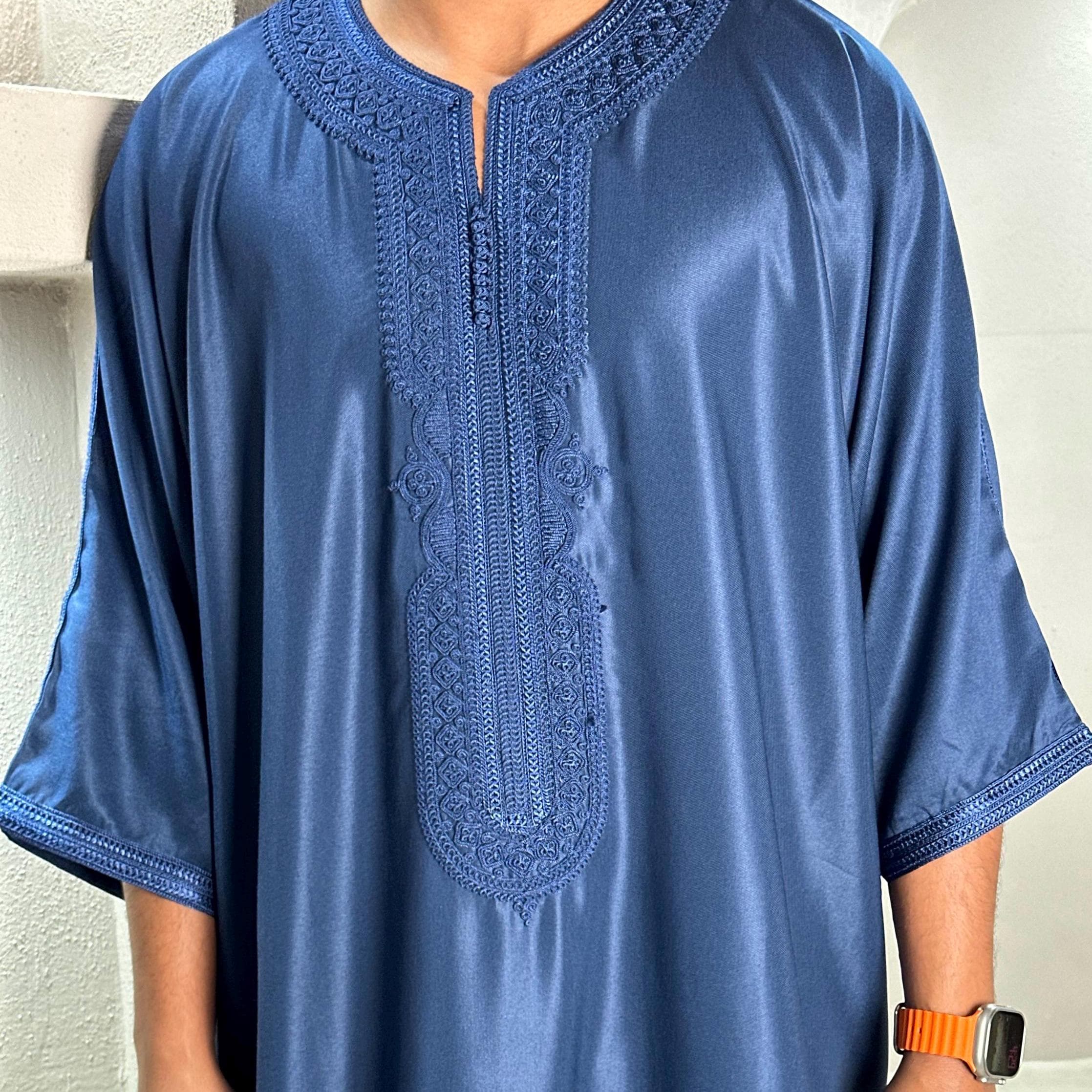 Navy Moroccan Thobe, Soft Cotton Blend