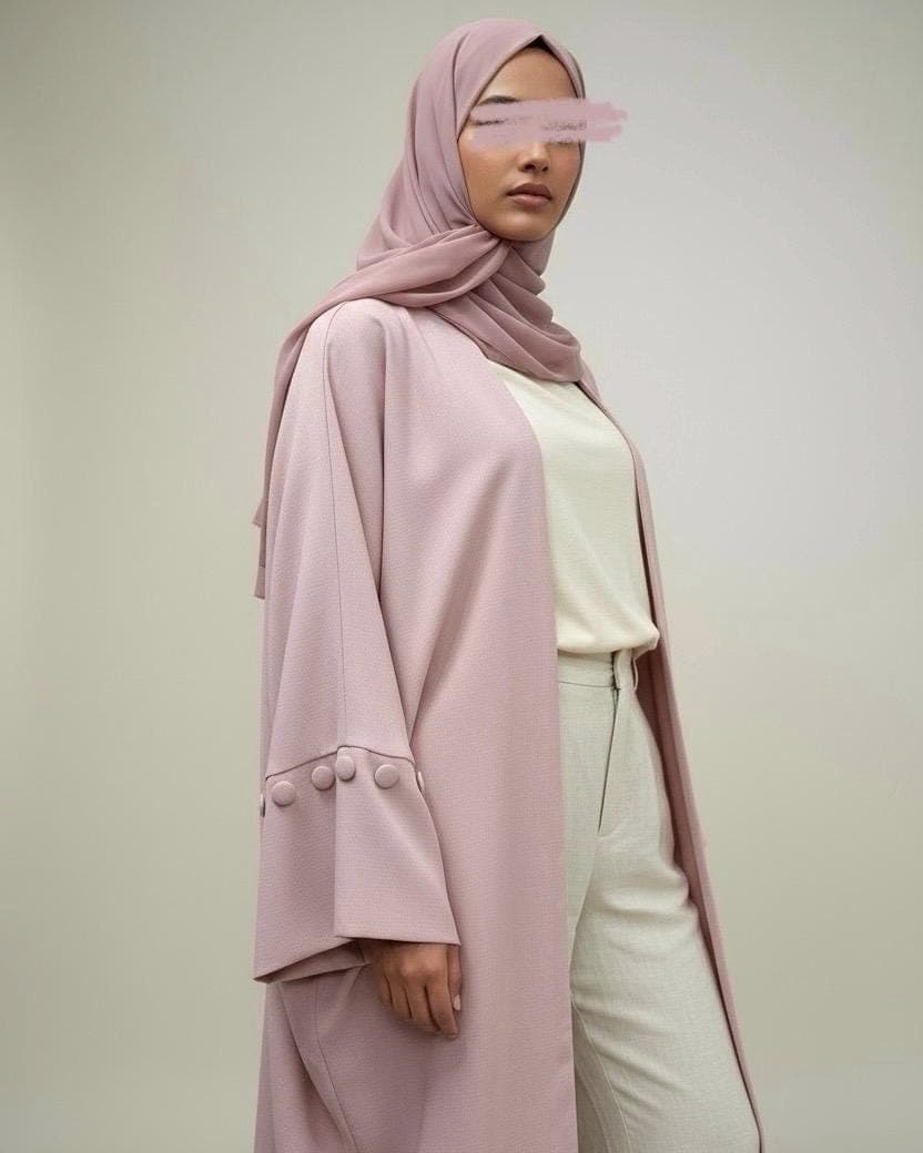 Minimalist Dusty Rose Linen Abaya | Button Sleeve Design (No Inner Dress) - image 4
