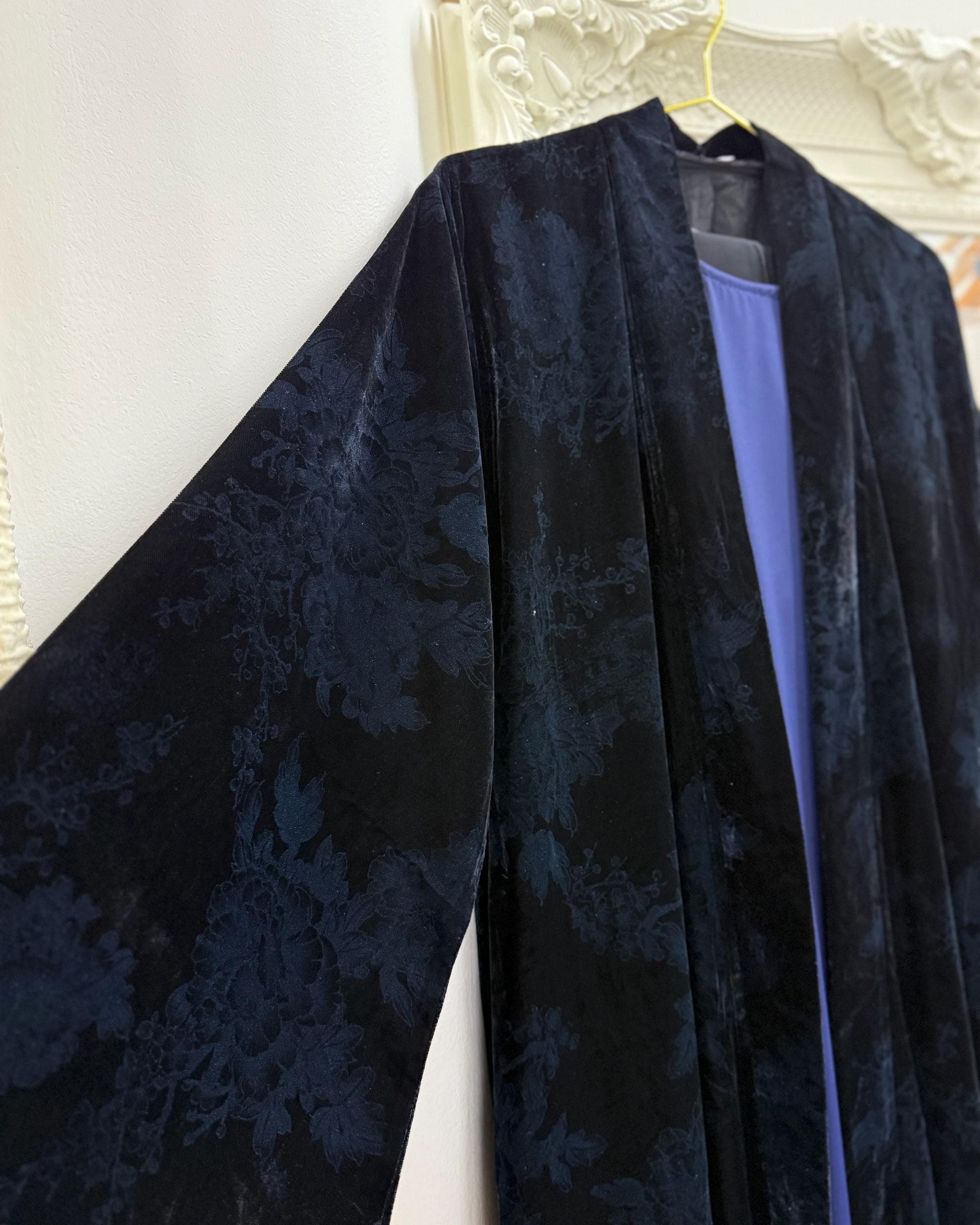 Three-Piece Velvet Set: Floral Abaya, Royal Blue Inner Dress & Hijab - image 5