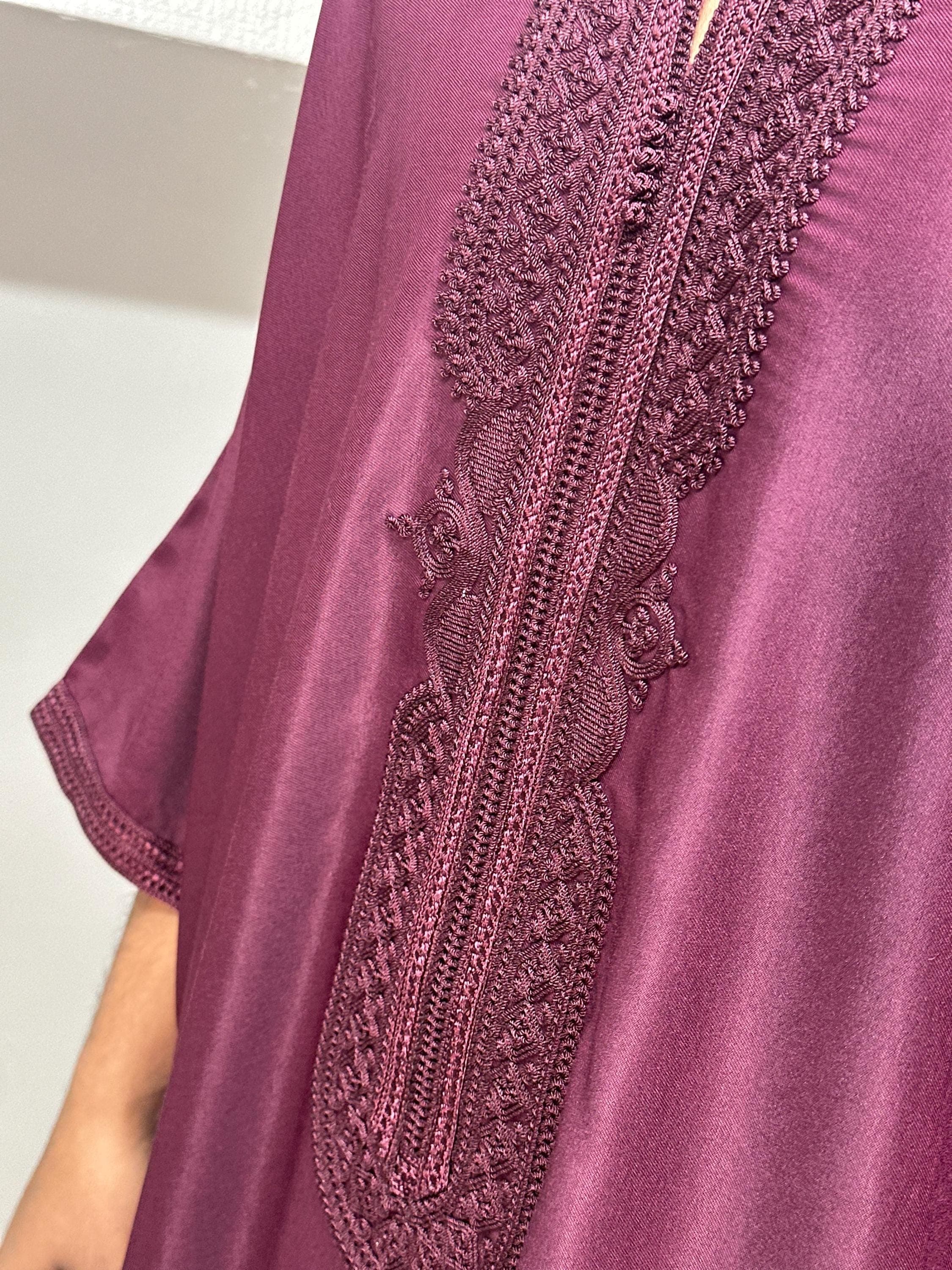 Burgundy Moroccan Cotton Thobe: Ramadan Eid Dress