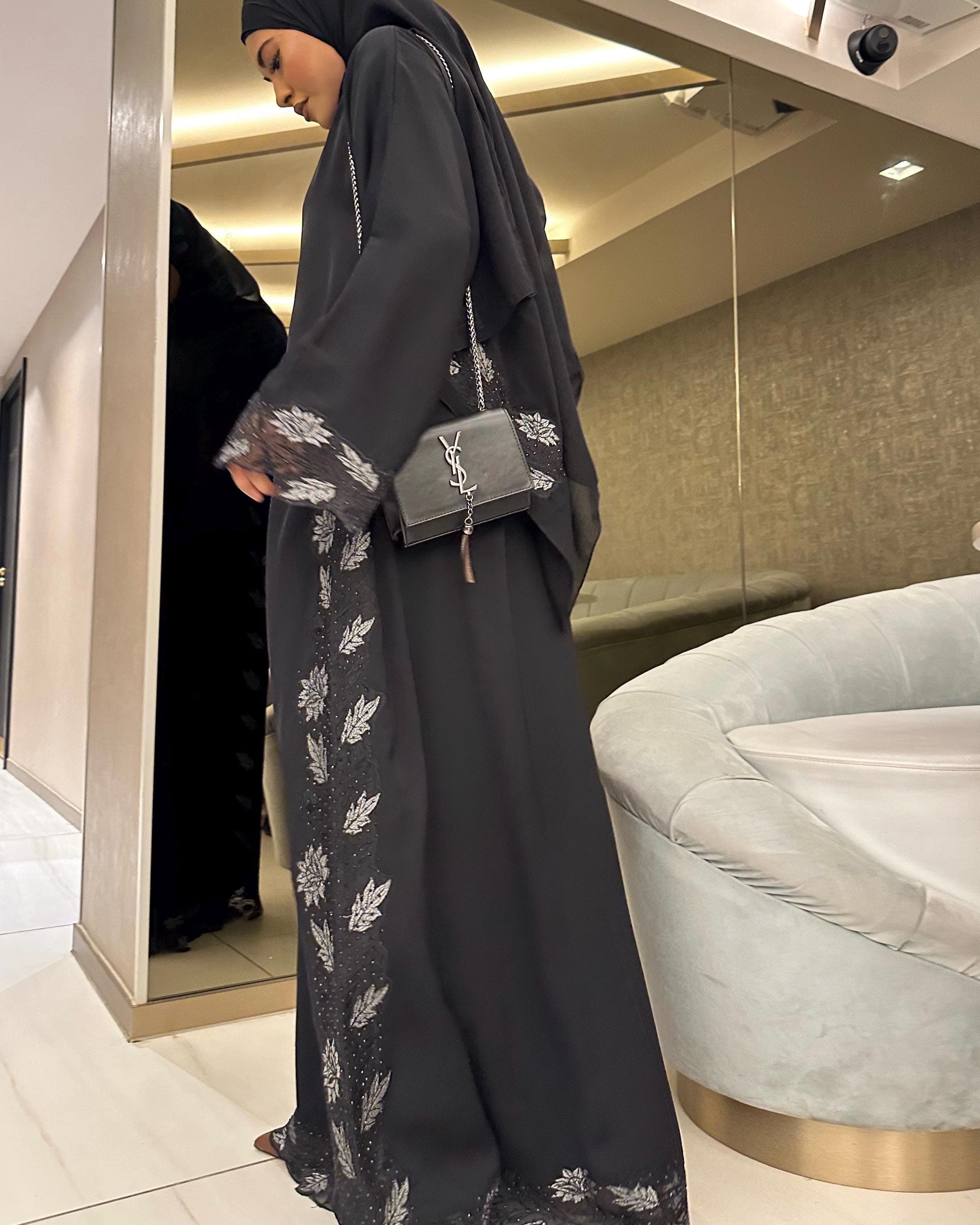 Eid Elegant Silver Lace Abaya - image 4
