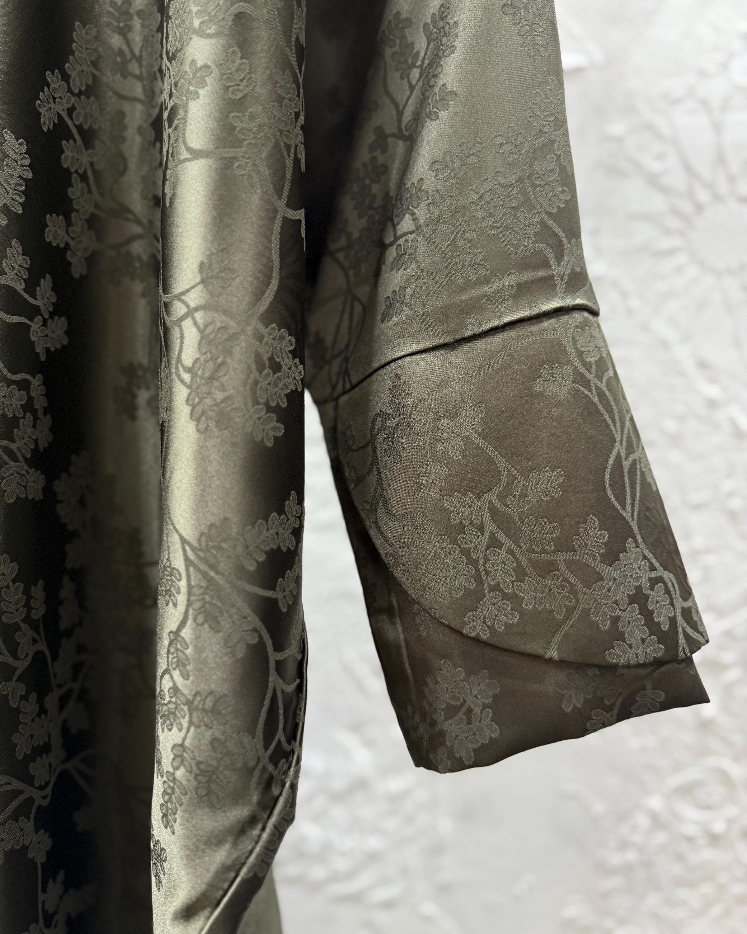 Eid Three-Piece Silk Jacquard Set: Cherry Tree Patterned Abaya, Inner Dress & Hijab - image 3