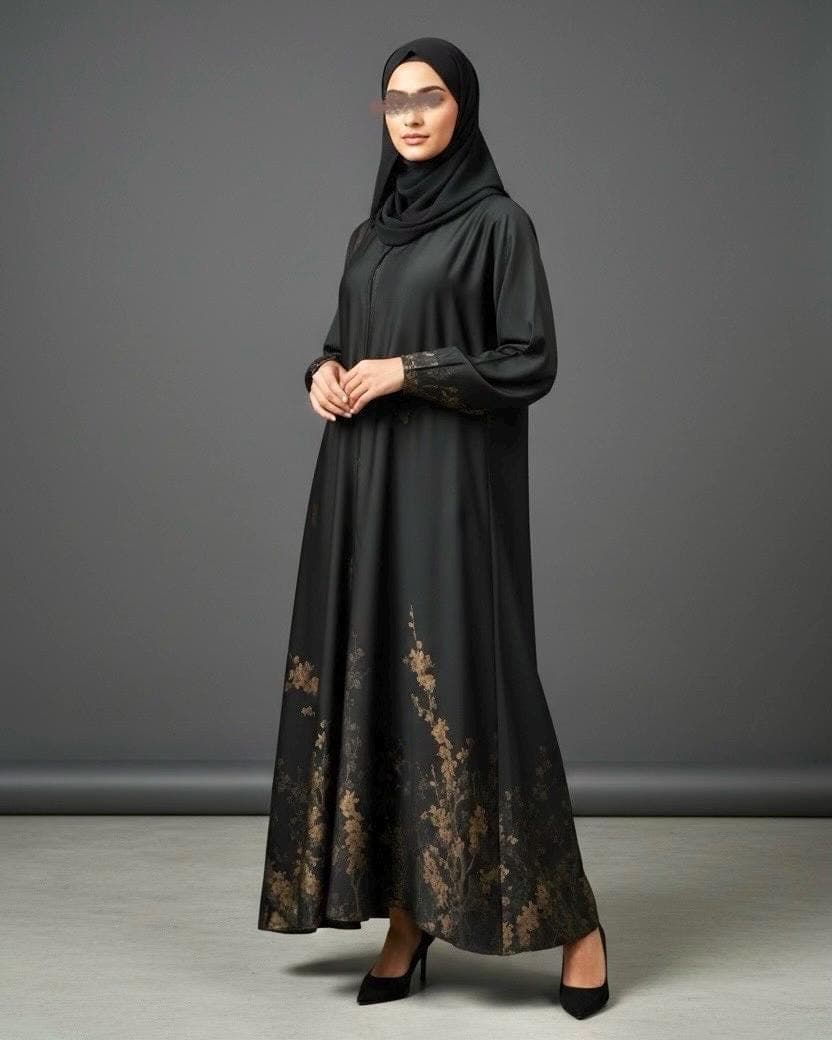 Eid Luxurious Floral Abaya in Cloche-Cut (Gold)