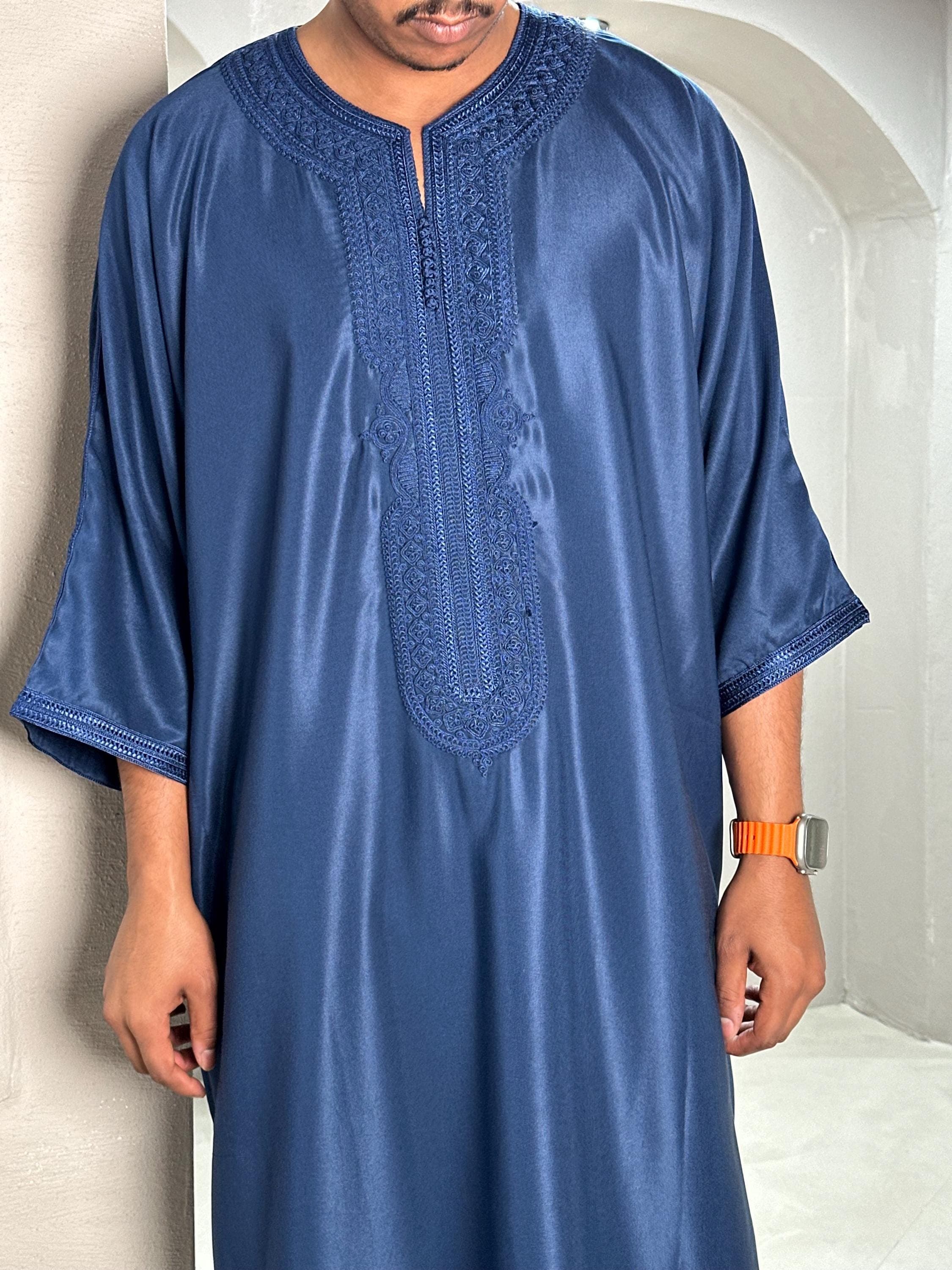 Navy Moroccan Thobe, Soft Cotton Blend - image 4