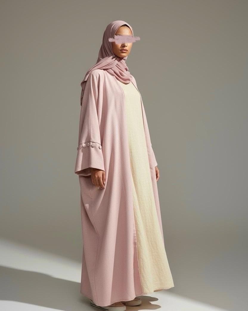 Minimalist Dusty Rose Linen Abaya | Button Sleeve Design (No Inner Dress) - image 5