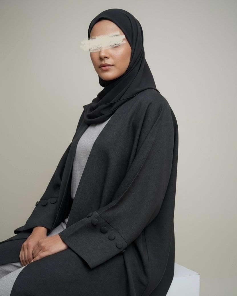 Minimalist Black Linen Abaya | Button Sleeve Design (No Inner Dress) - image 3