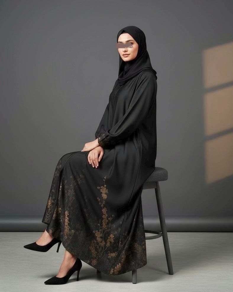 Eid Luxurious Floral Abaya in Cloche-Cut (Gold) - image 5