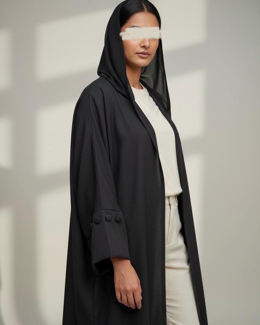 Minimalist Black Linen Abaya | Button Sleeve Design (No Inner Dress) - image 4