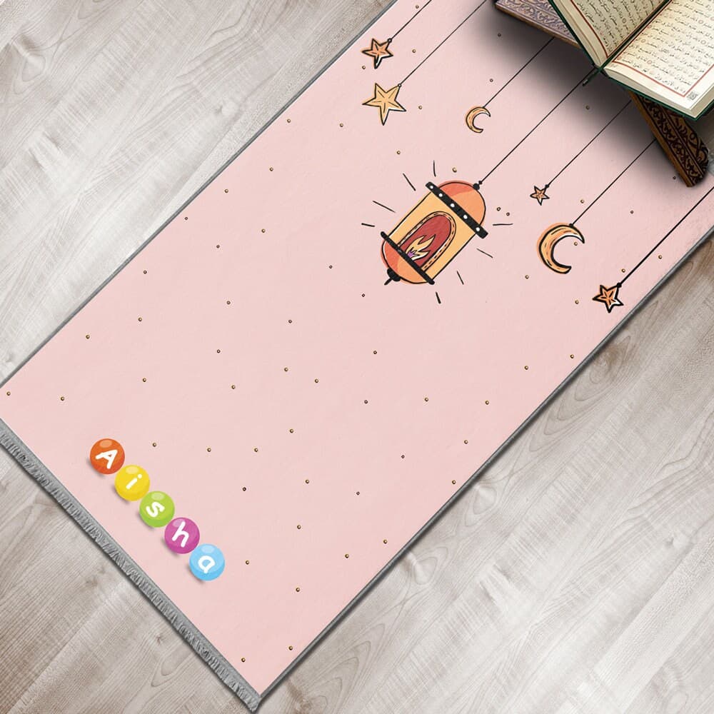 Kids Personalized Lamb&Stars Foam Padded Prayer Mat, Child Muslim Prayer Rug, Islamic Gift Boy Girls Non-Slip, Musallah Designer Sejadah 420