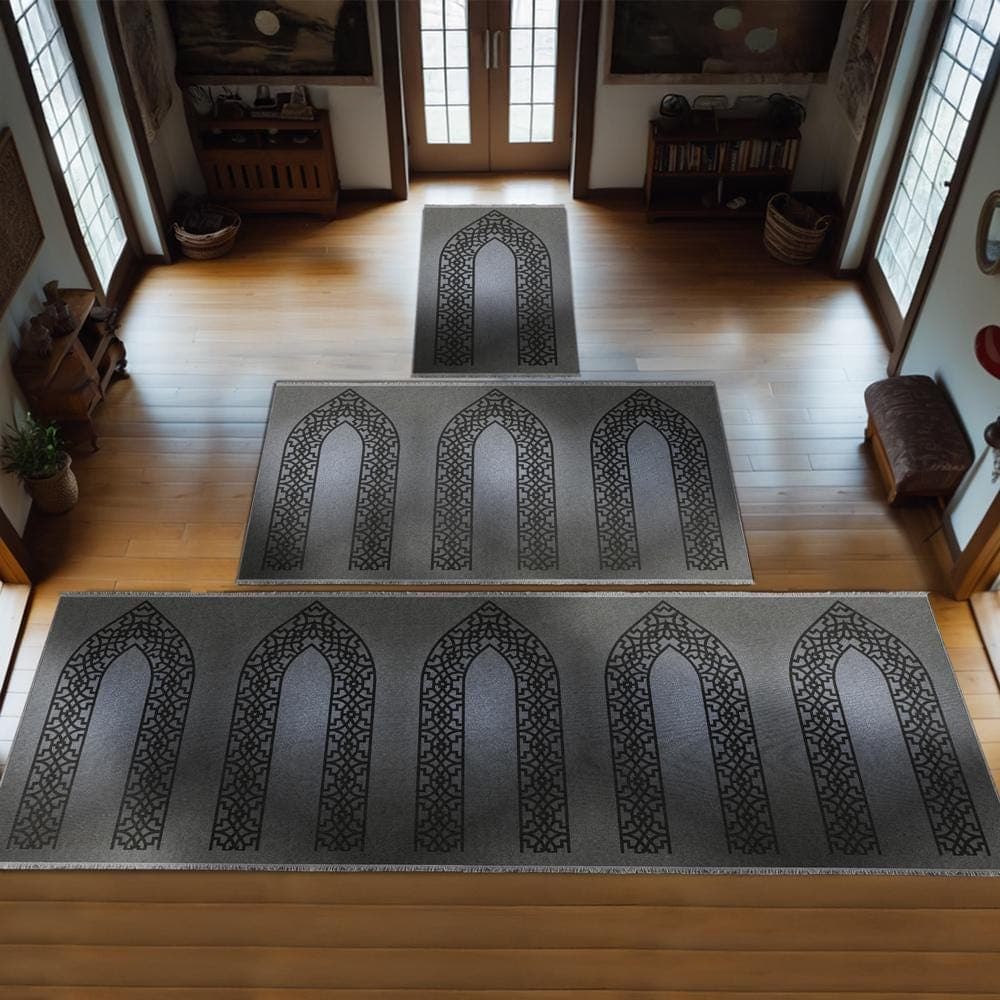 Group Family Prayer Mat Personalized, Foam Padded Muslim Rug, Mother Father Daughter Son Set Islamic Gift Large Janamaz Designer Sejadah 405