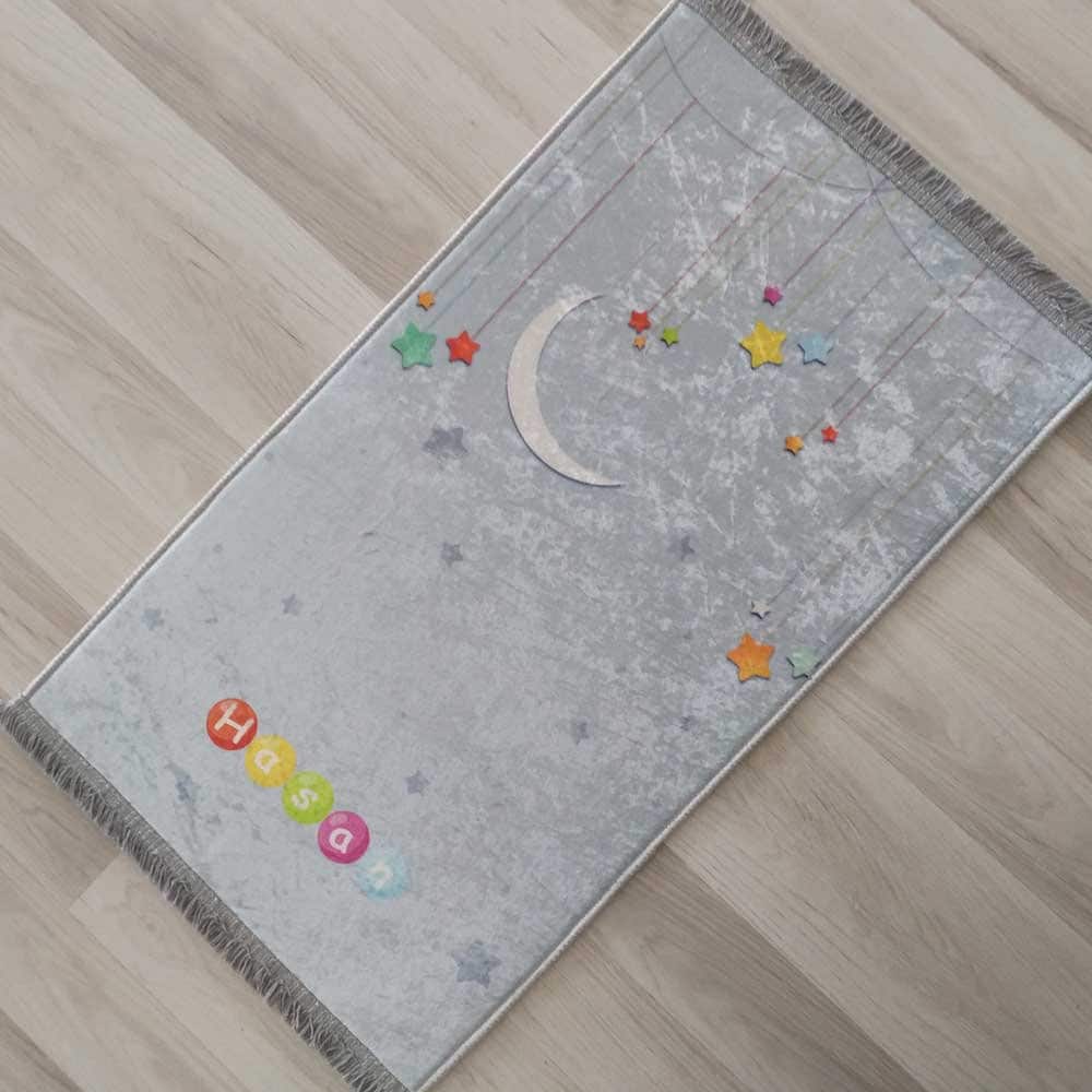 Kids Personalized Moon&Stars Foam Padded Prayer Mat, Child Muslim Prayer Rug, Islamic Gift, Anti-Slip Mat, Musallah Designer Sejadah 409