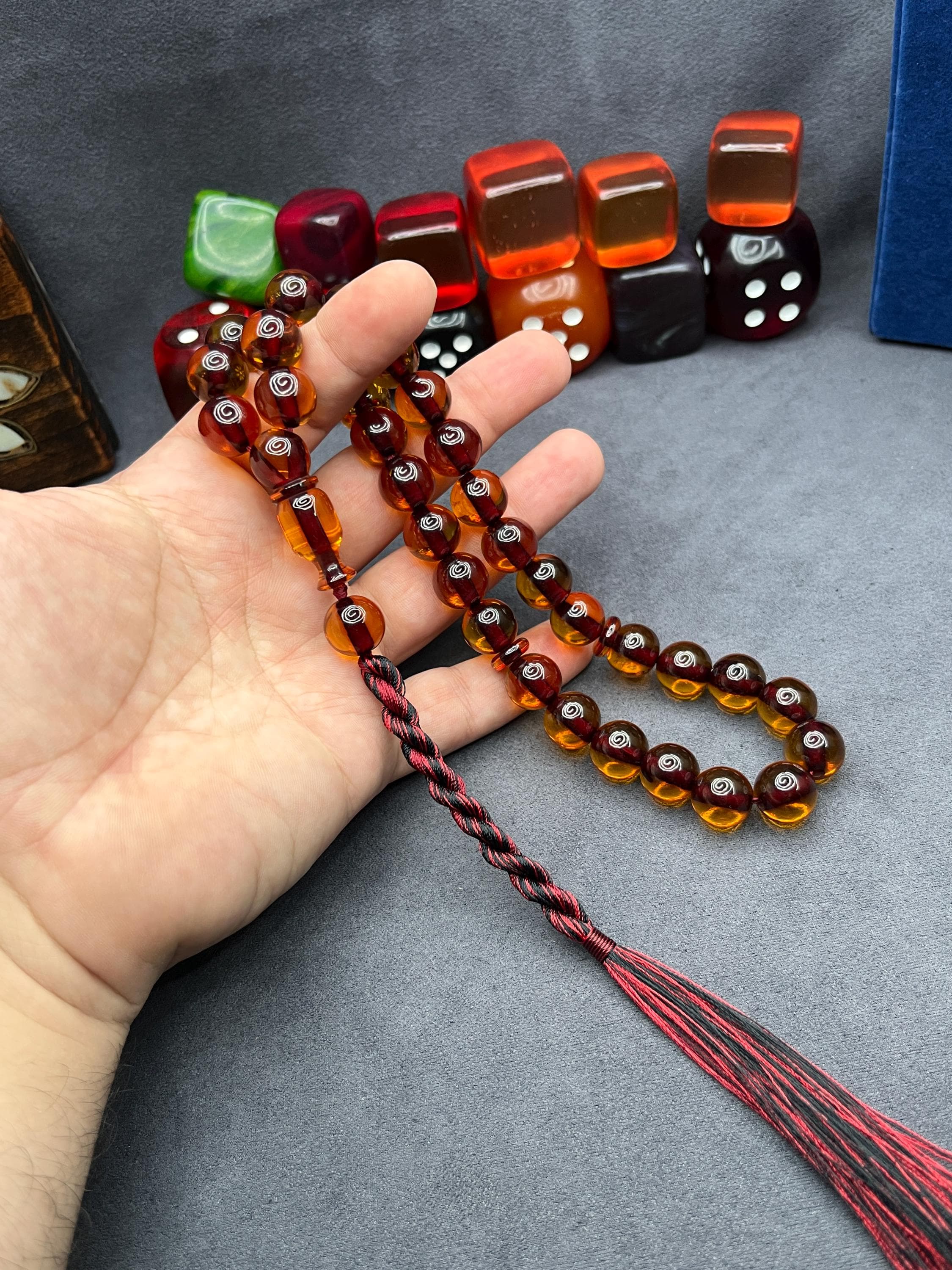 Amber Color Faturan Worry Beads: 13mm Ottoman Tesbih Rosary, Misbaha Islamic Gift, - image 4