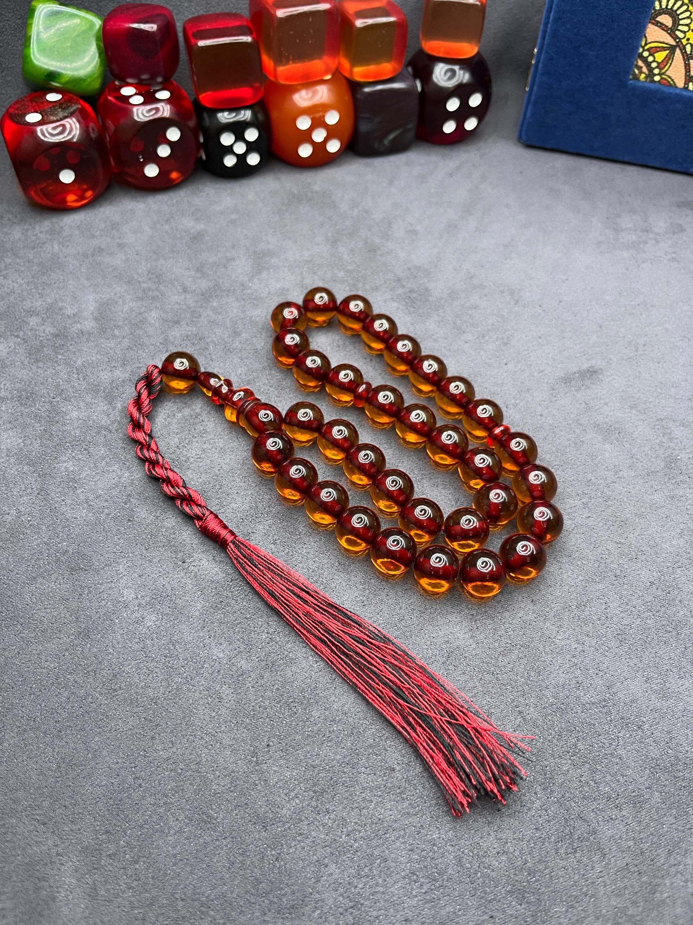 Amber Color Faturan Worry Beads: 13mm Ottoman Tesbih Rosary, Misbaha Islamic Gift,