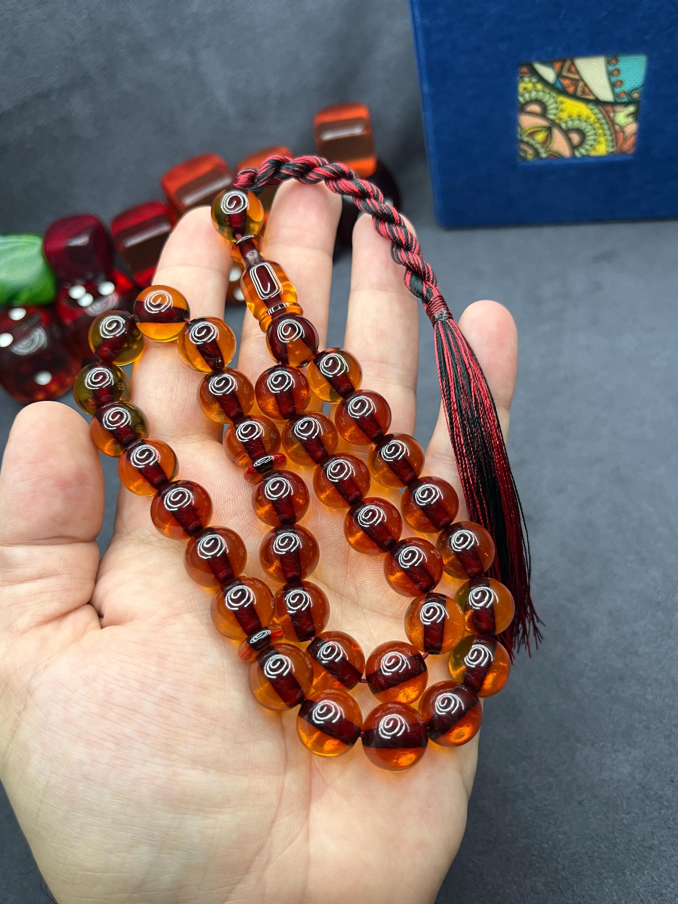 Amber Color Faturan Worry Beads: 13mm Ottoman Tesbih Rosary, Misbaha Islamic Gift, - image 5