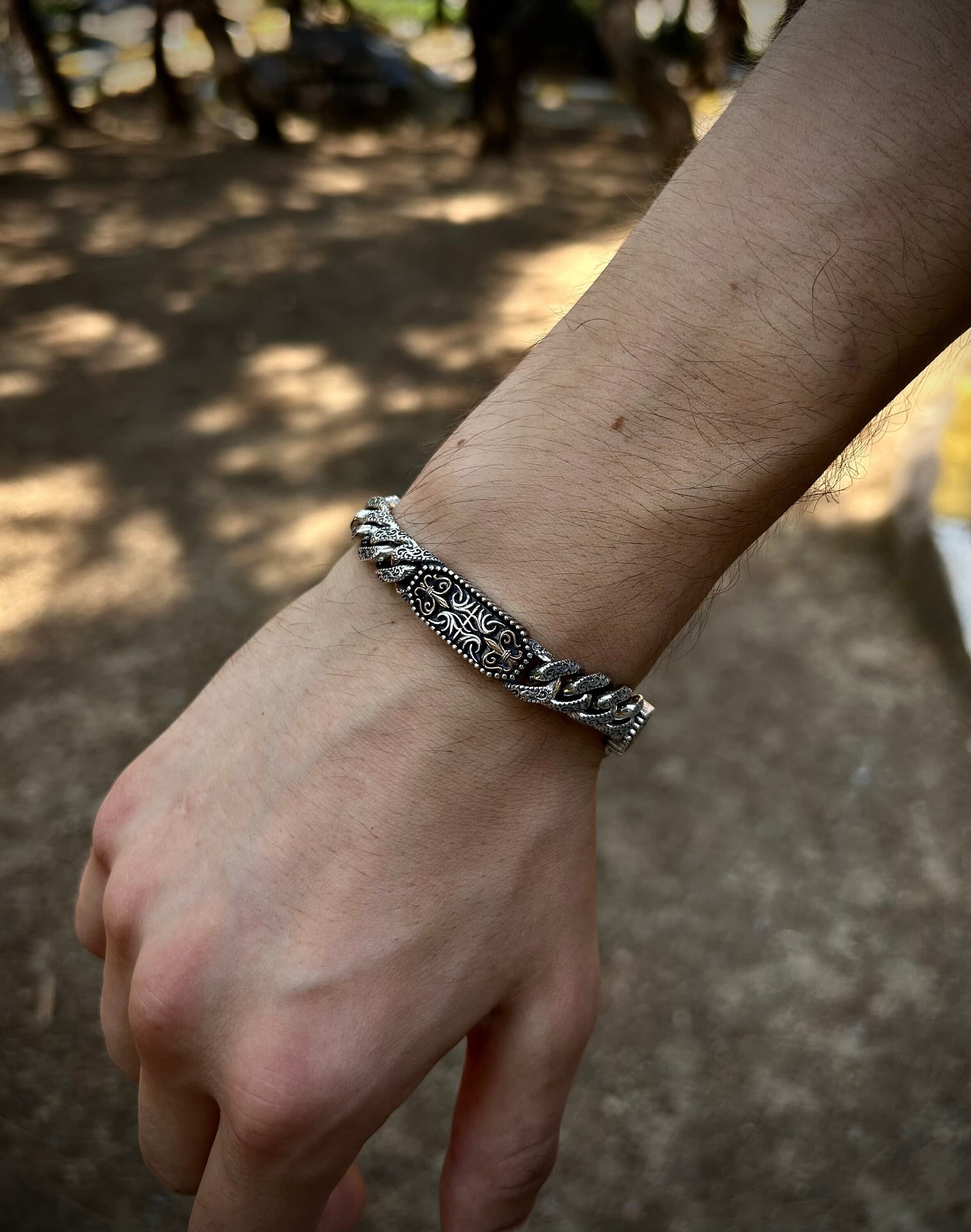 Vintage Style Sterling Silver Bracelet: Intricate Engraved Chain