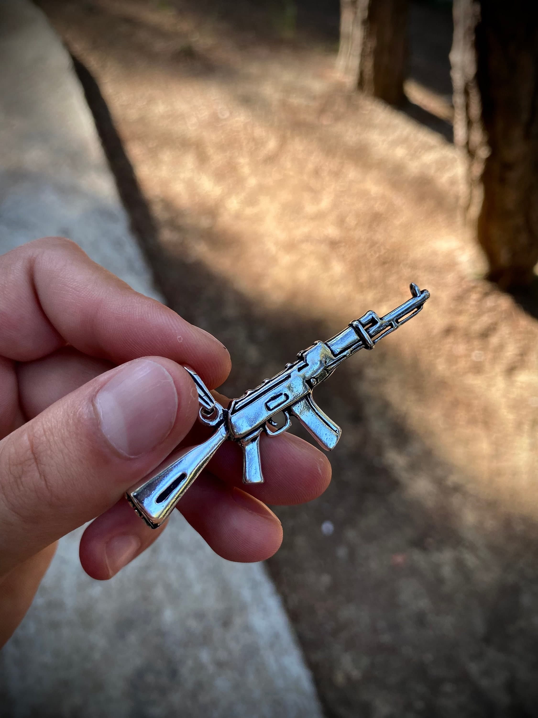 AK47 Sterling Silver Necklace: Machinegun Pendant, Gangster Gift