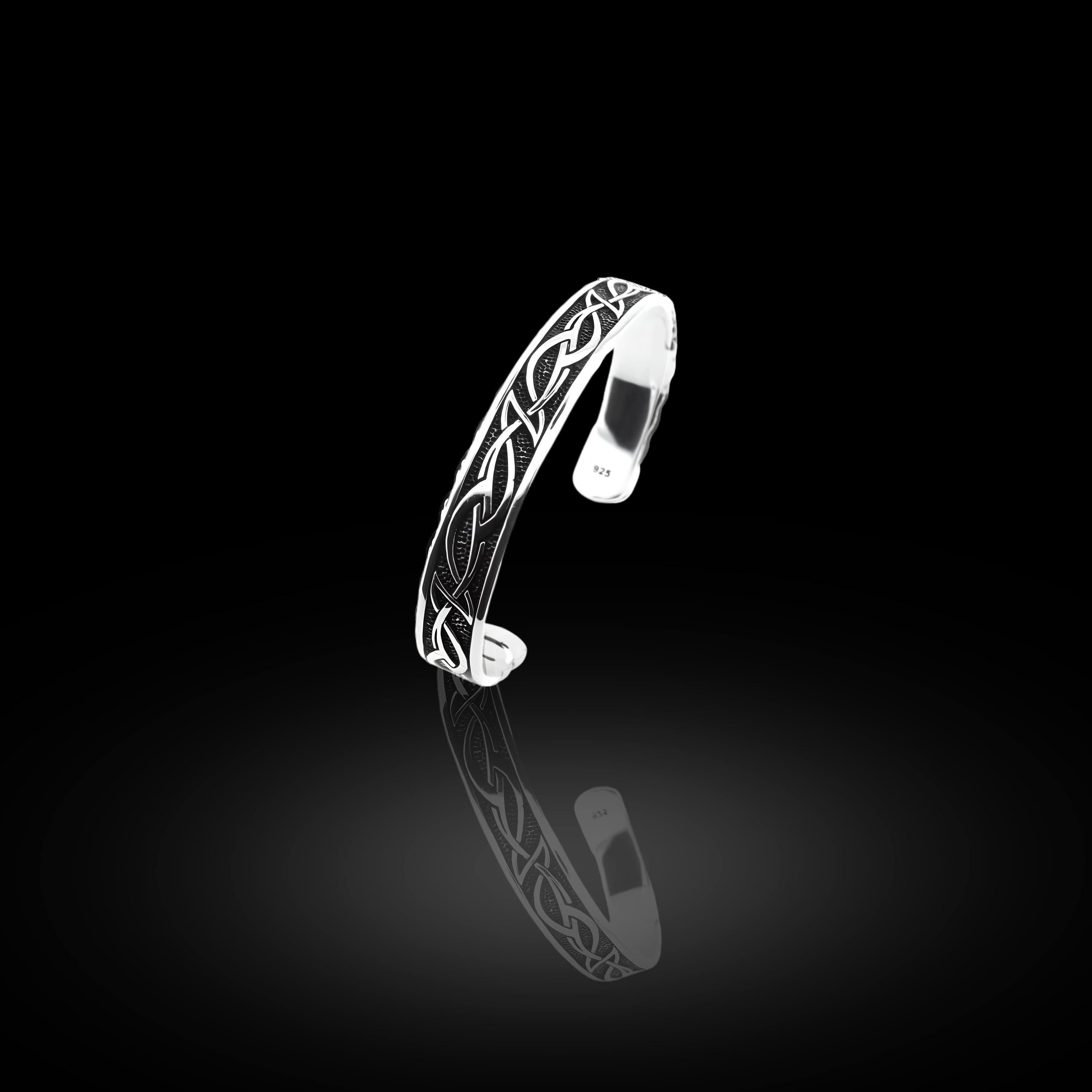 Patterned Sterling Silver Cuff Bracelet For Men: Adjustable Design