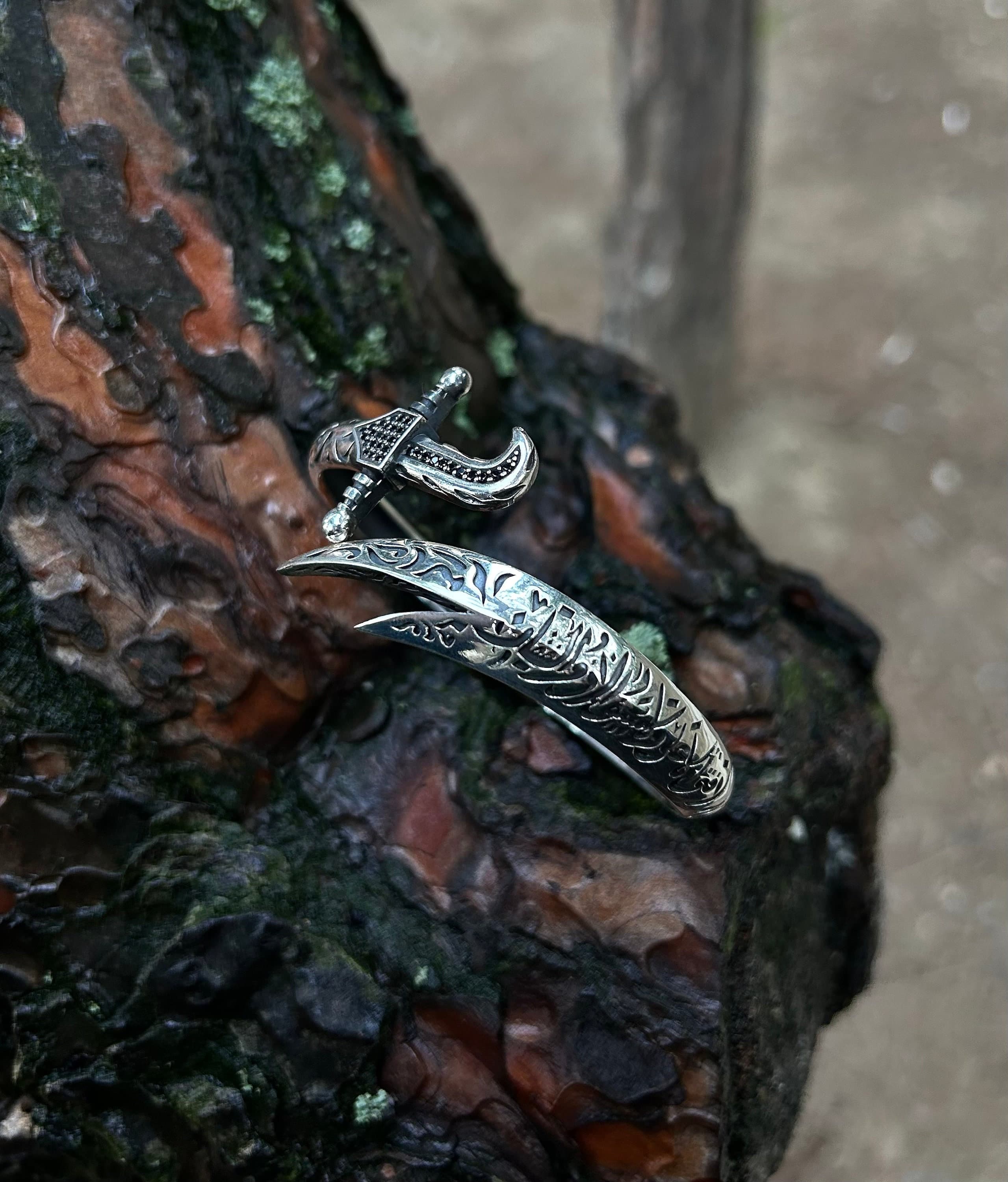 Hz. Ali's Zulfiqar Sword Bracelet: 925 Sterling Silver Engraved Cuff for Men