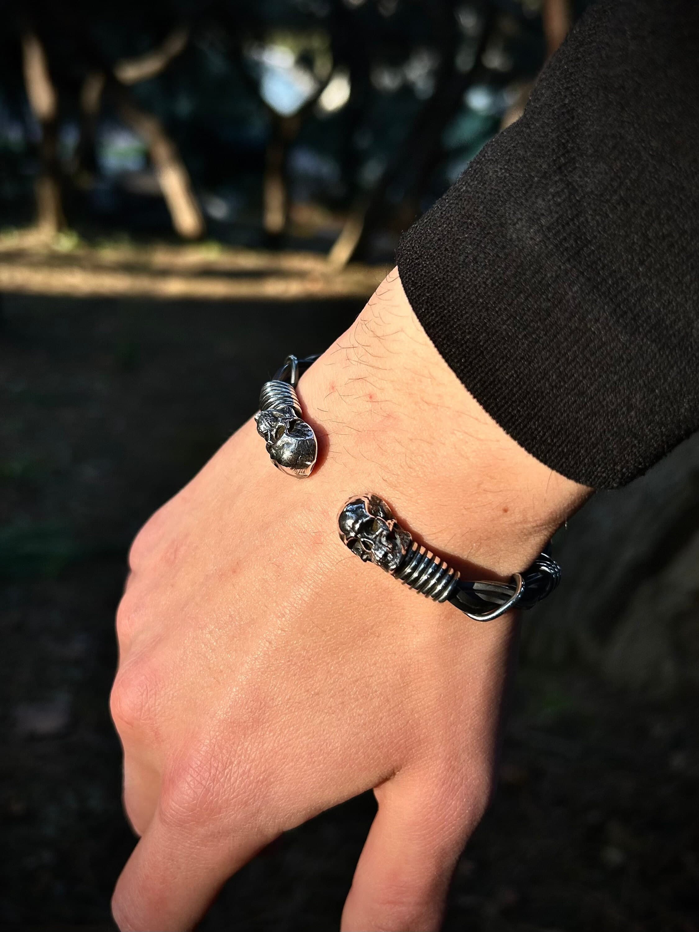 Adjustable Oxidized Skull Head 925 Sterling Silver Bracelet, Mystical Skull Shapeshifter Bracelet, Unique Silver Gothic Bangle, Gift For Him