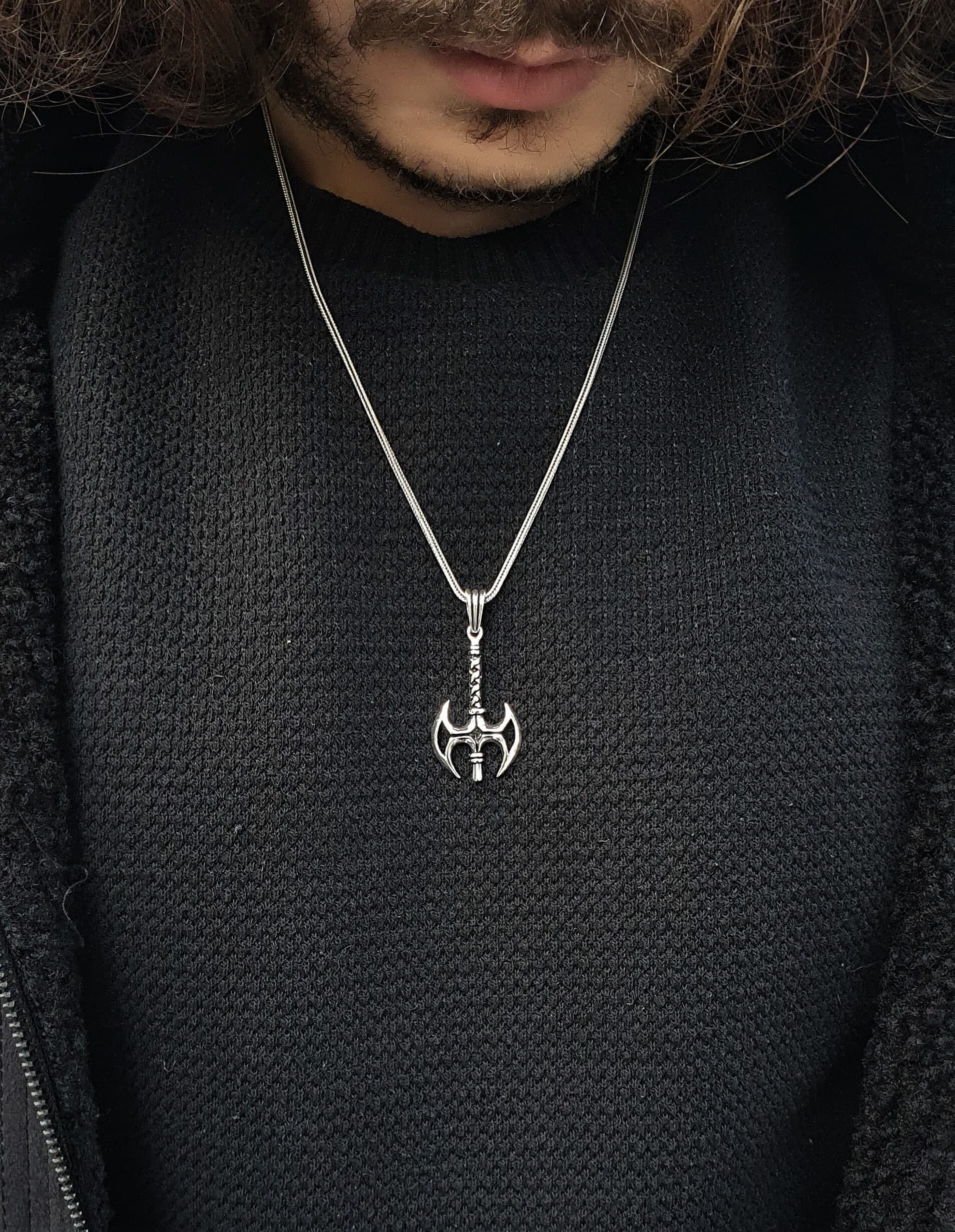Sterling Silver Axe Necklace: Viking Scandinavian Jewelry Gift - image 4
