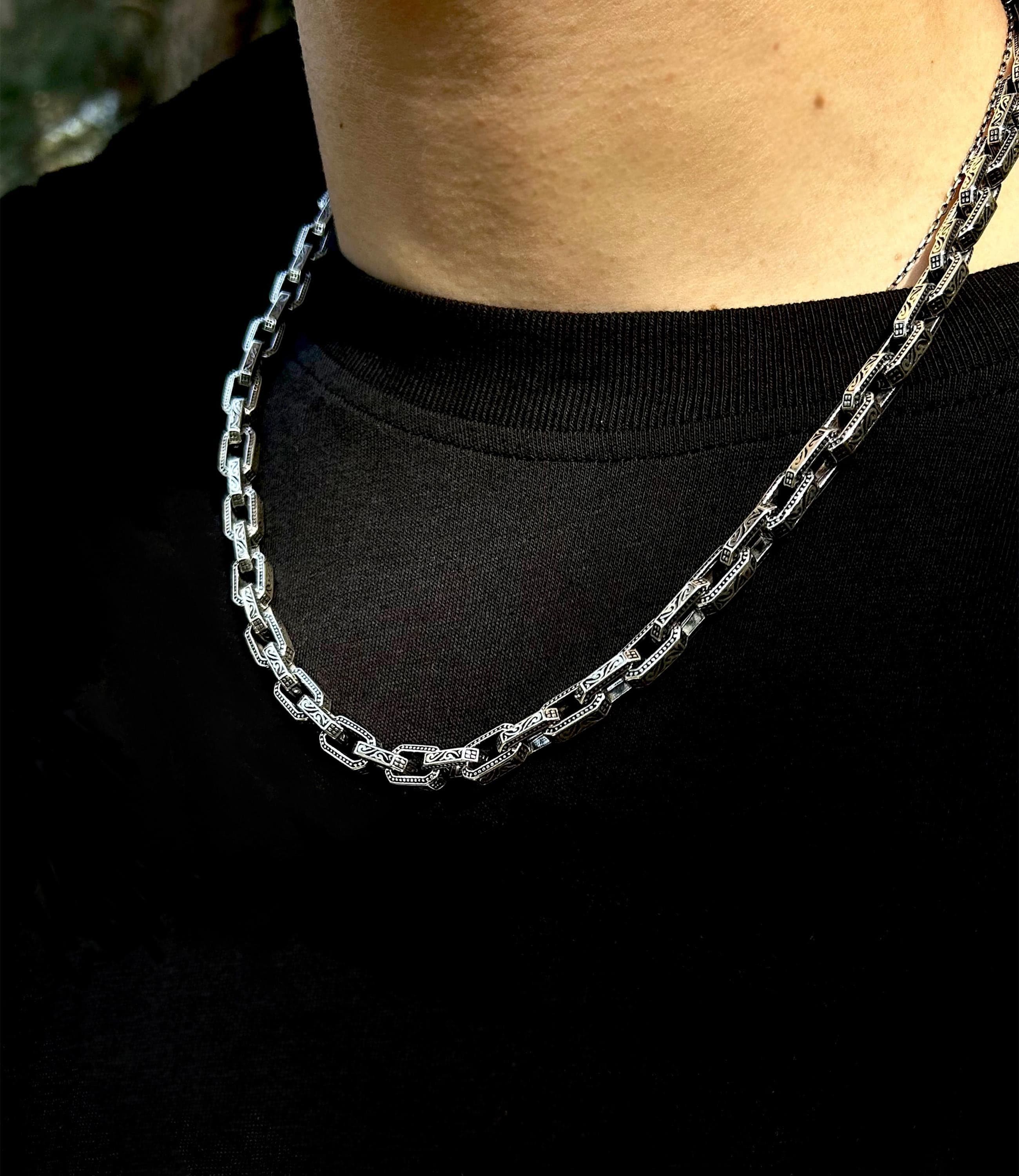 Mens Heavy Link Chain 925 Sterling Silver Bracelet and Necklace - image 3