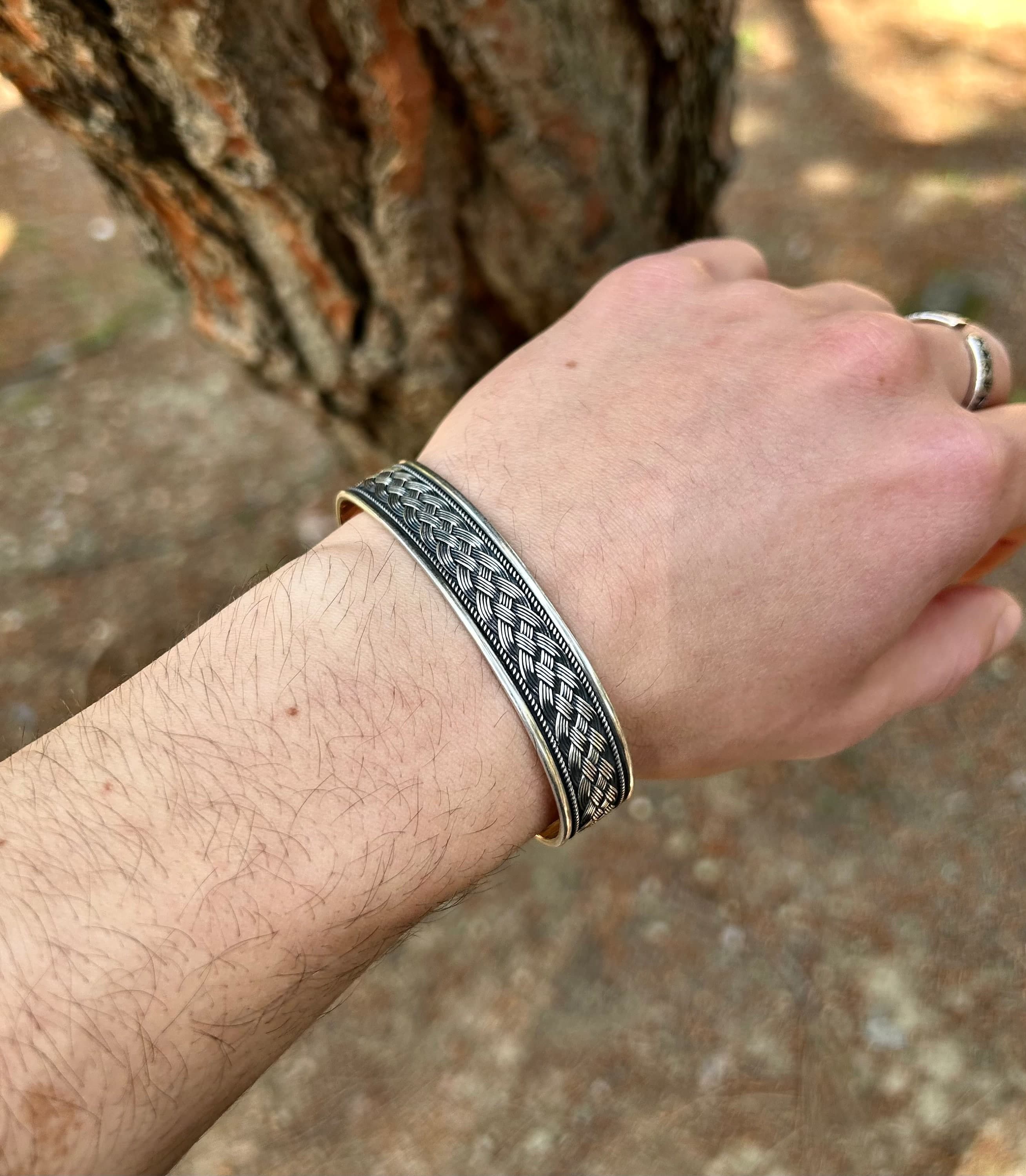 Mens Knitted Cuff Bracelet Adjustble