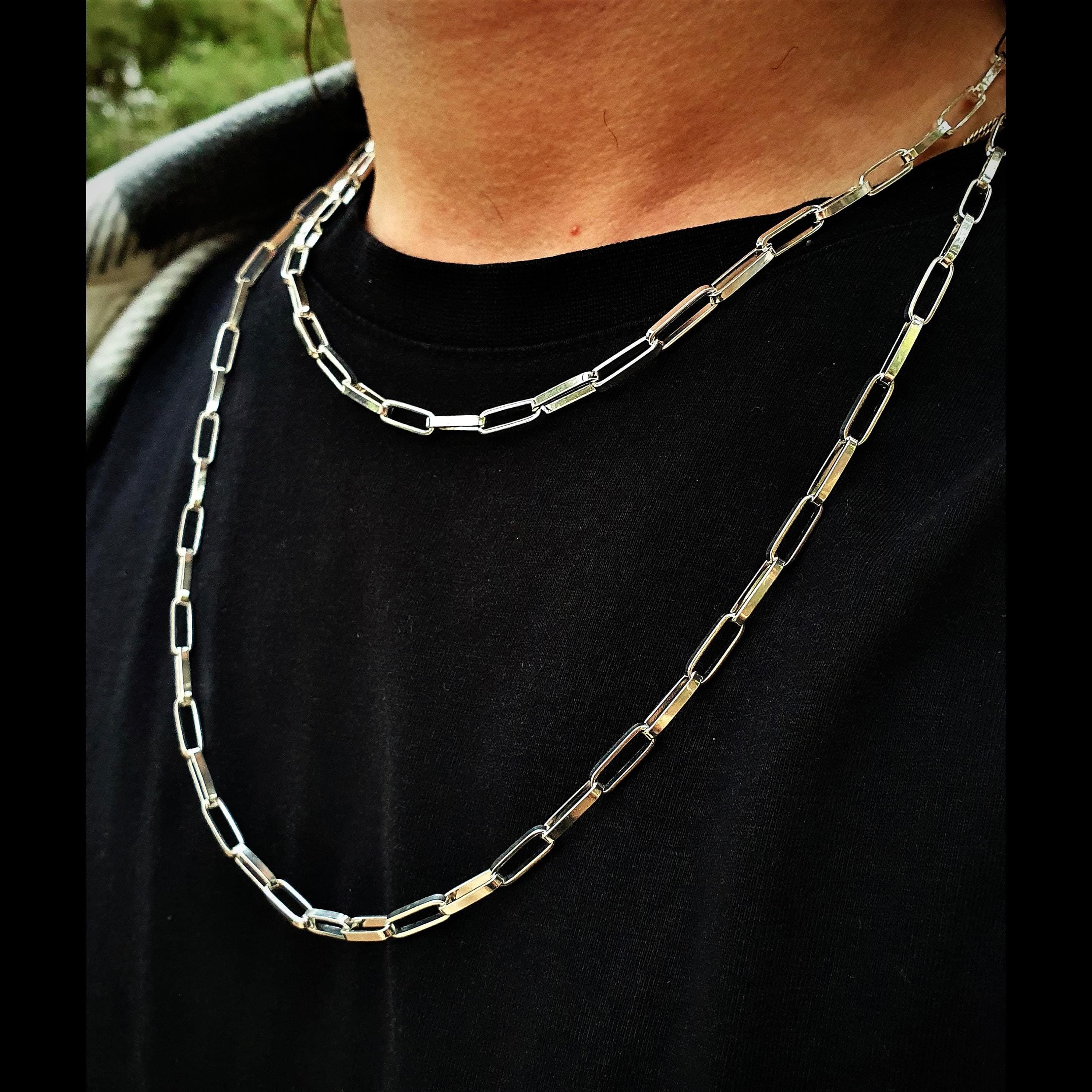 Minimalist Paperclip Chain Necklace: Handmade 925 Sterling Silver Unique Mens Style