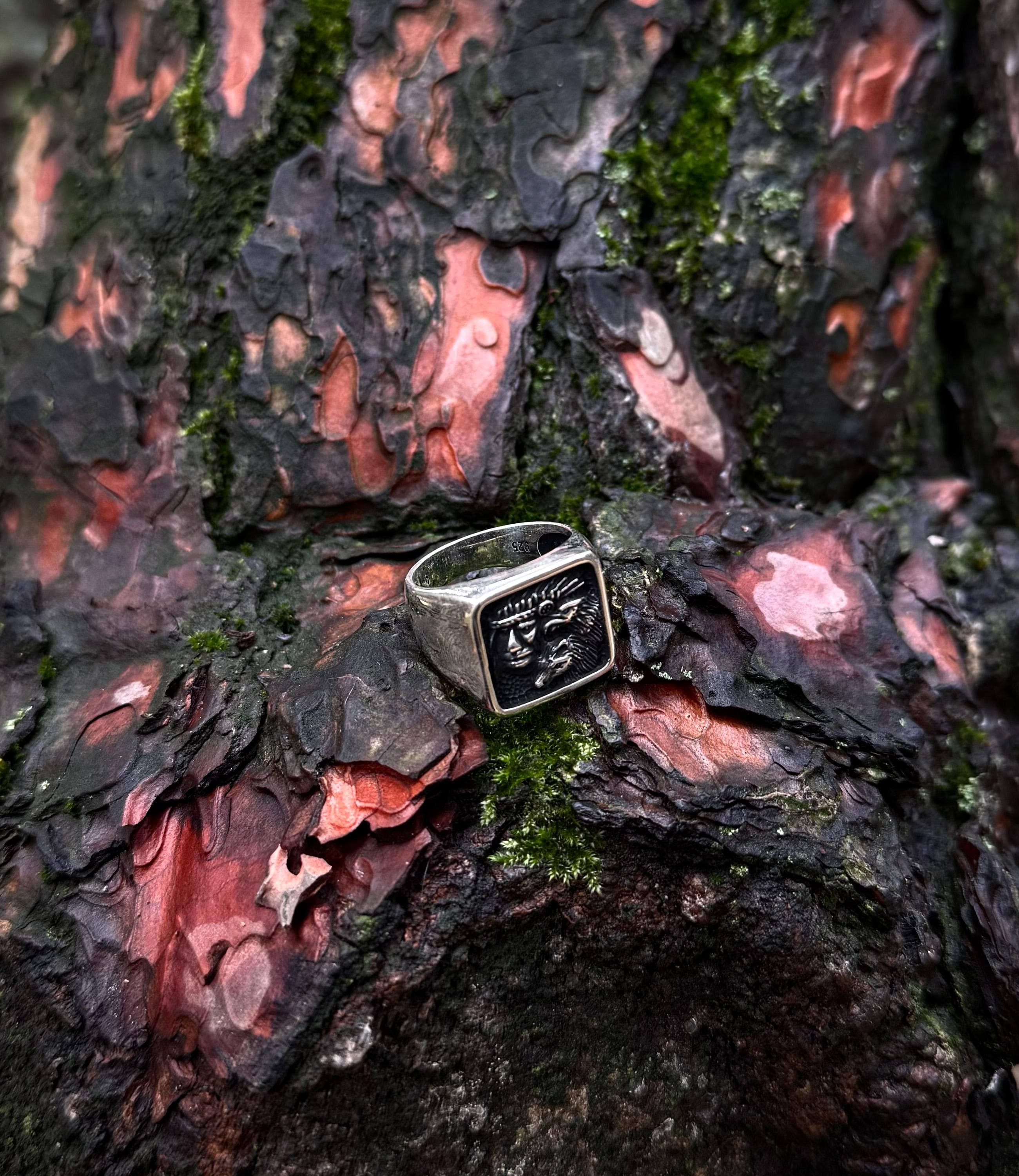Sterling Silver Eagle Spirit Signet Ring For Men, Ancient Warrior Relief Design - image 4