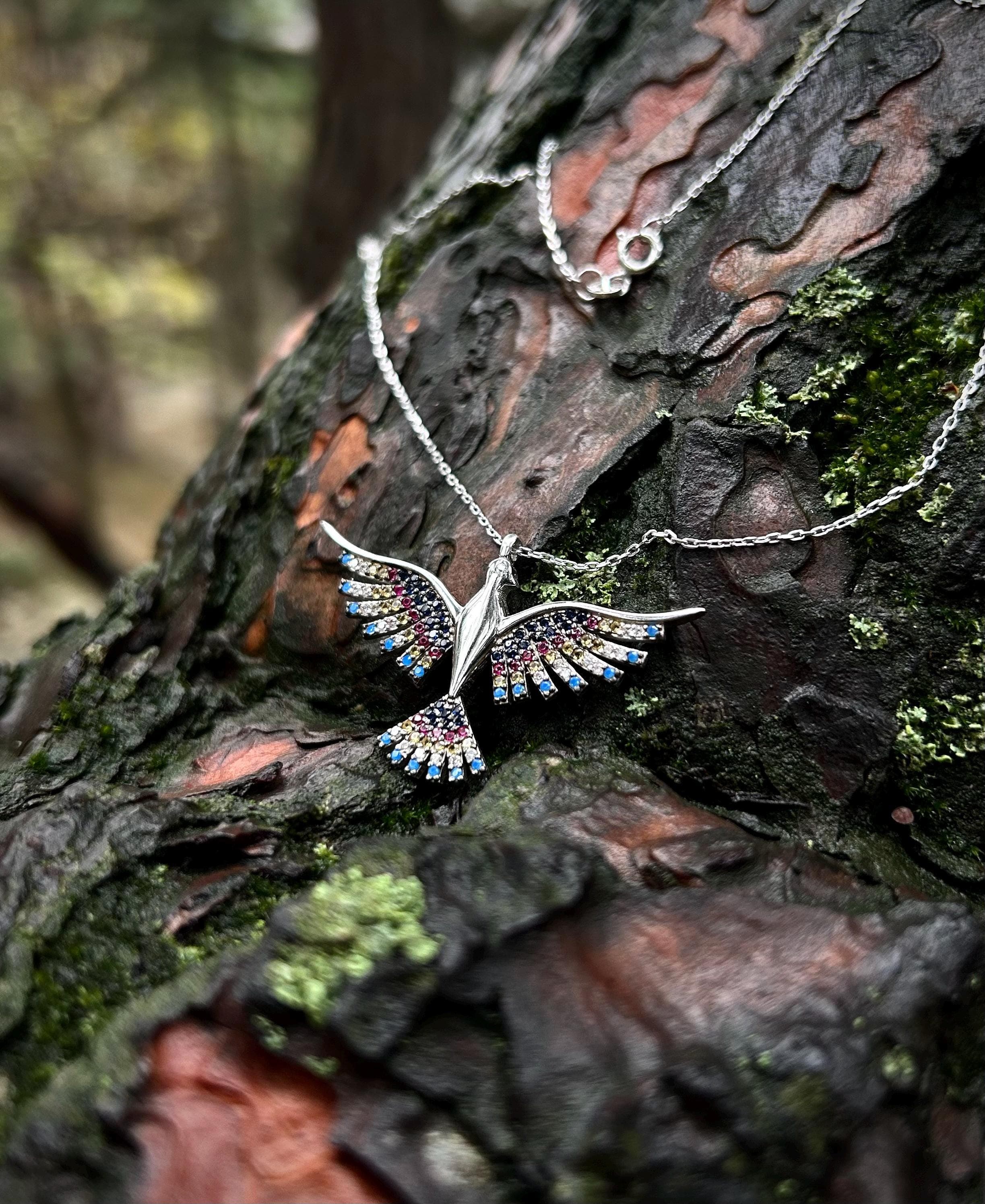 Rainbow Phoenix Necklace 925K Silver