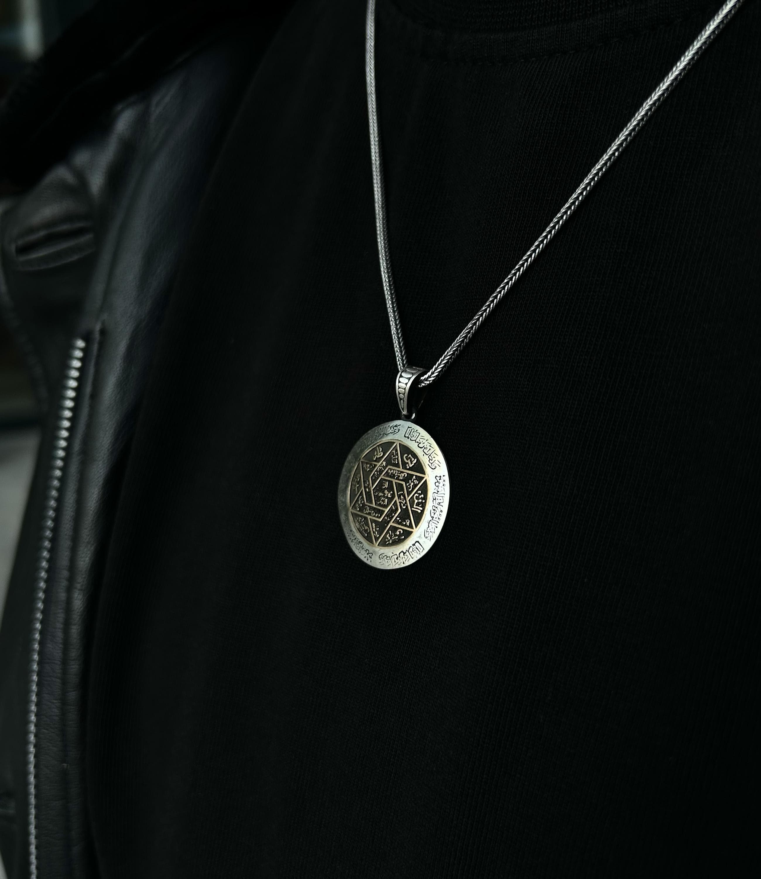 Men’s Sterling Silver Hexagram Necklace, Sacred Geometry Protection Amulet