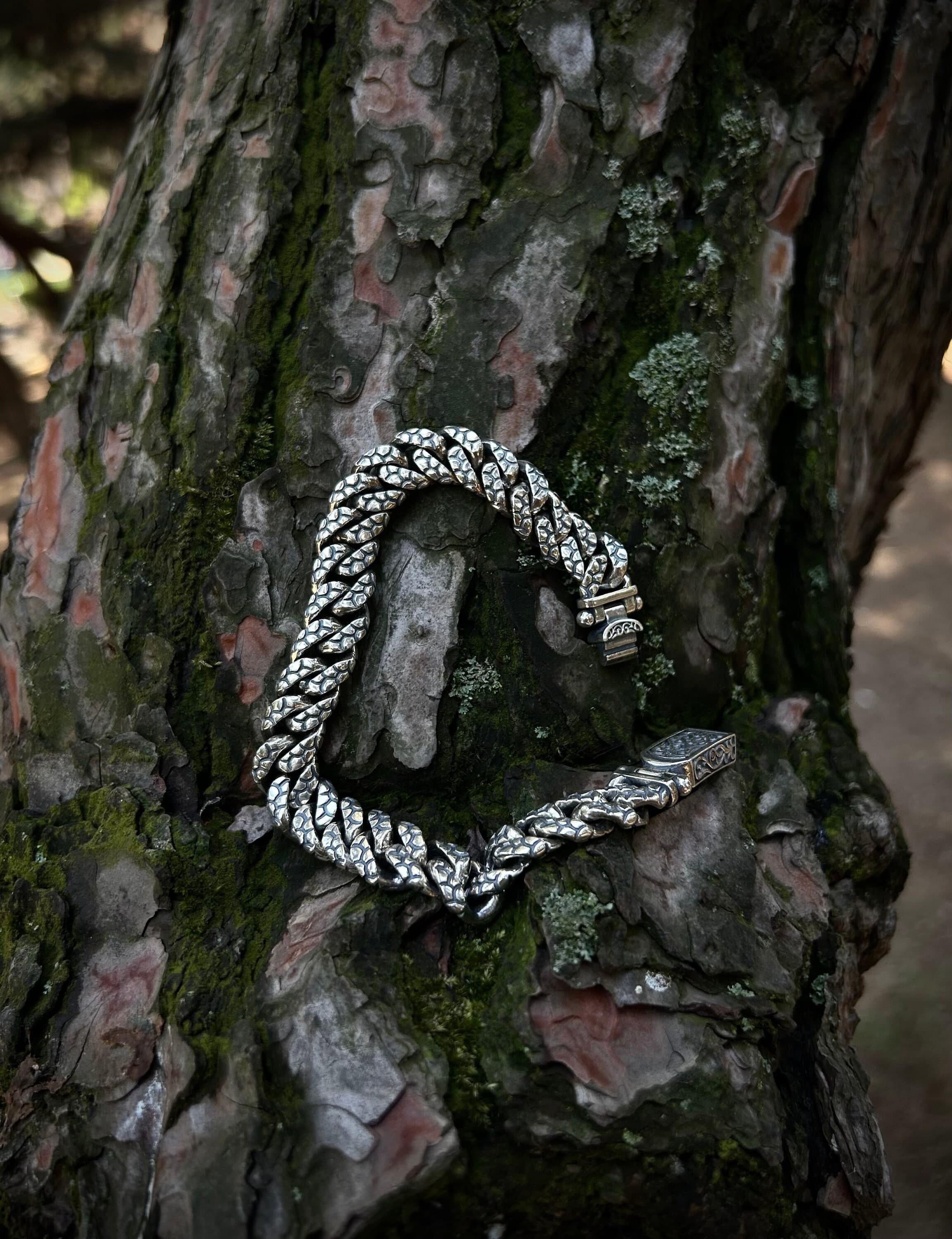 Men's Textured Cuban Link Bracelet: Bold 925K Sterling Silver Chain
