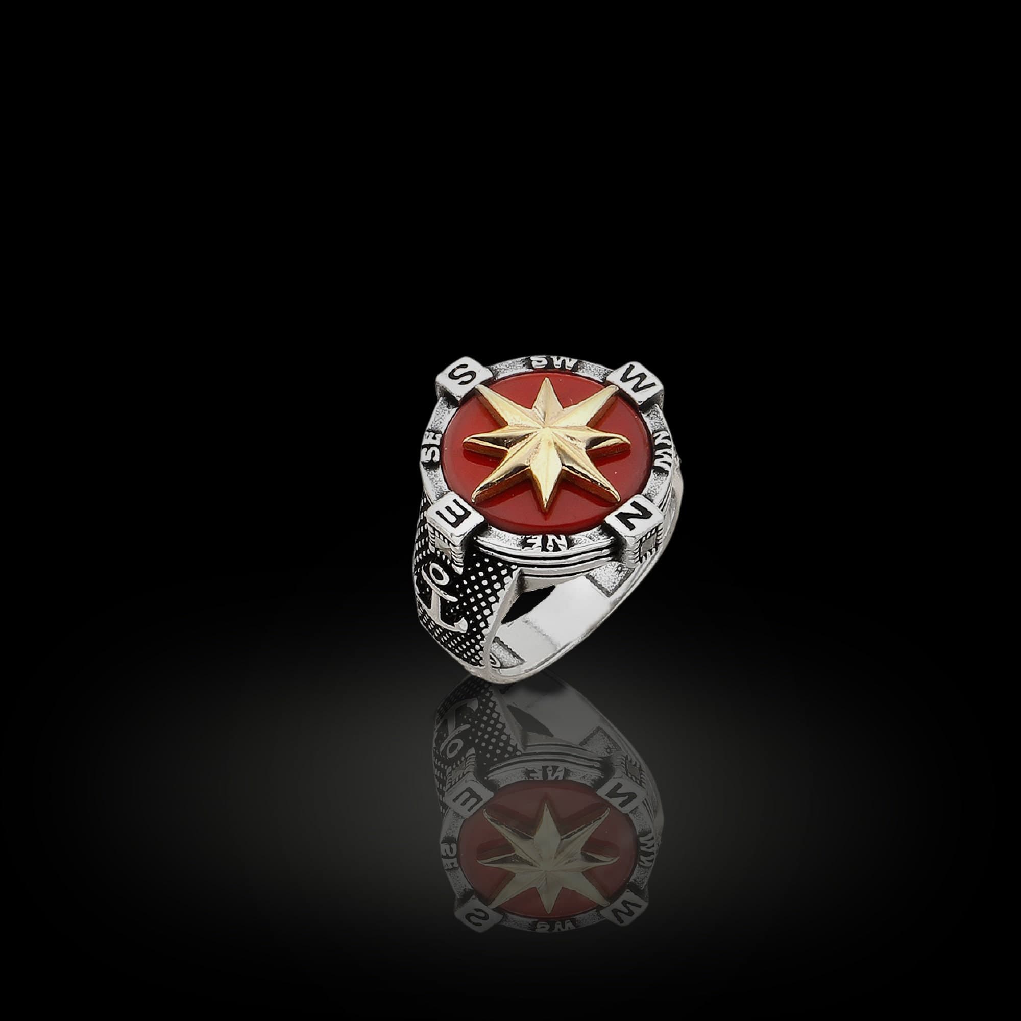 Sterling Silver Compass Ring For Men, Green Stone - image 3