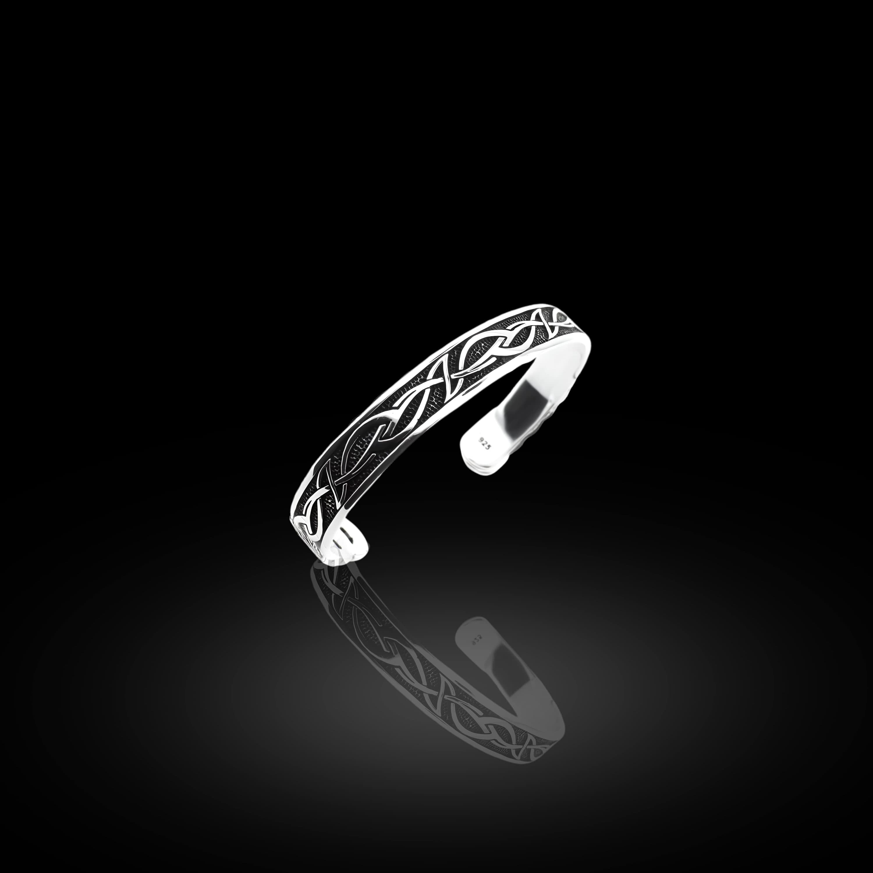 Patterned Sterling Silver Cuff Bracelet For Men: Adjustable Design - image 3