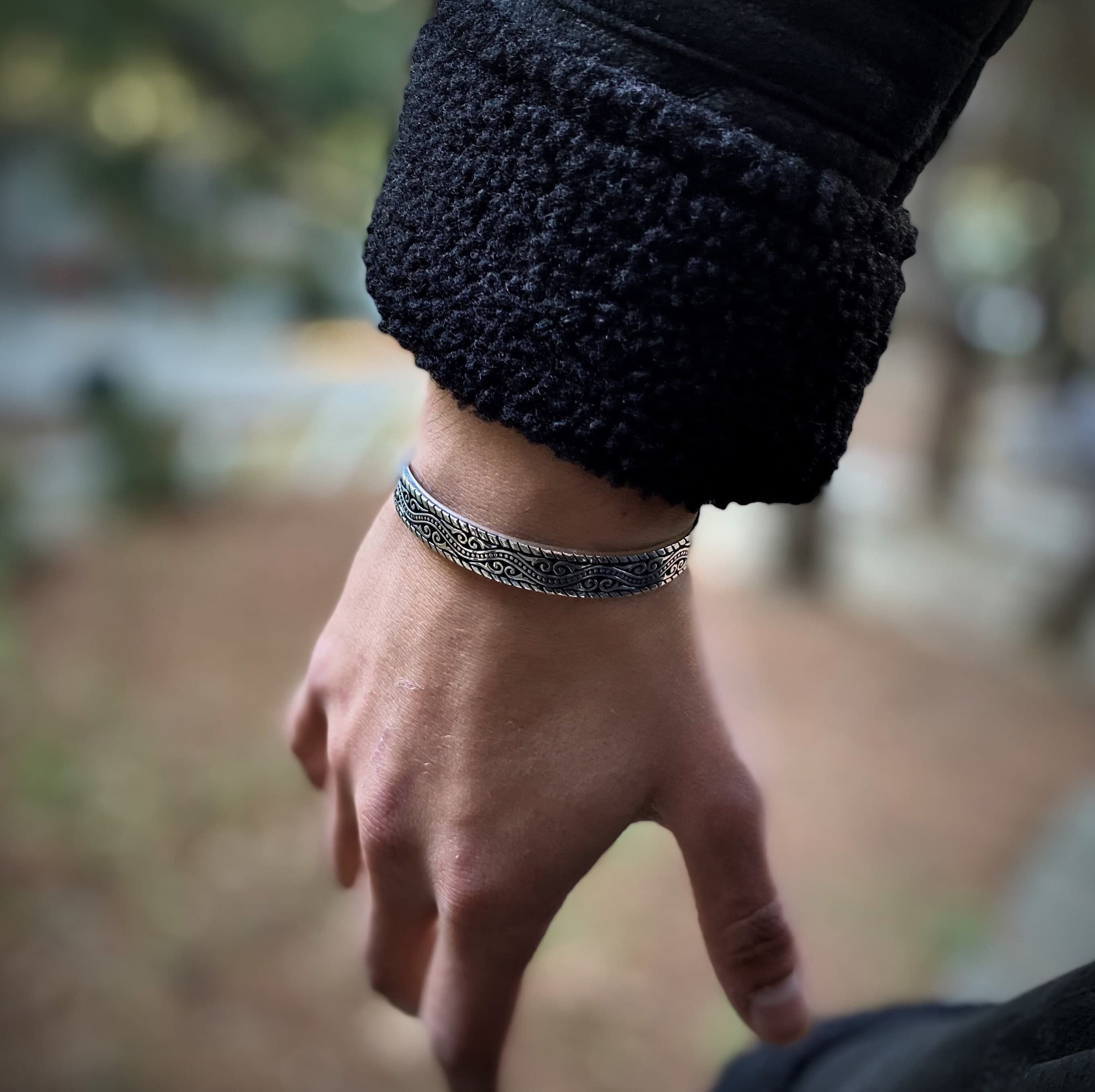Mens 925 Silver Cuff Bracelet: Patterned Heavy Jewelry - image 5