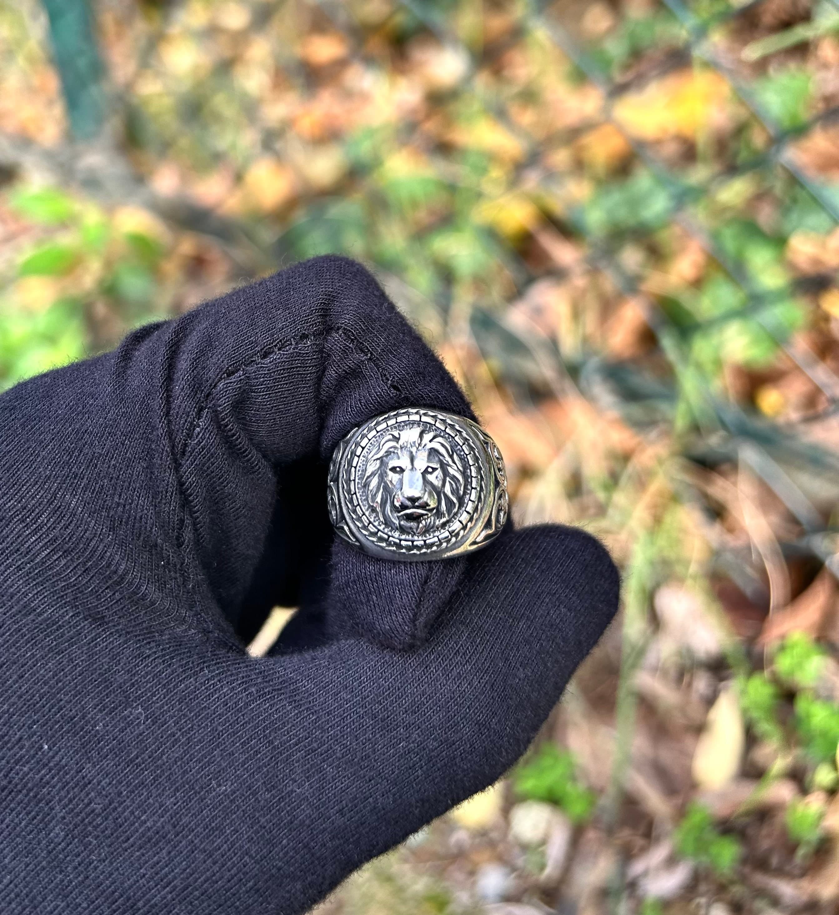 Mens Lion Ring: 925K Sterling Silver Leo Zodiac Signet - image 3