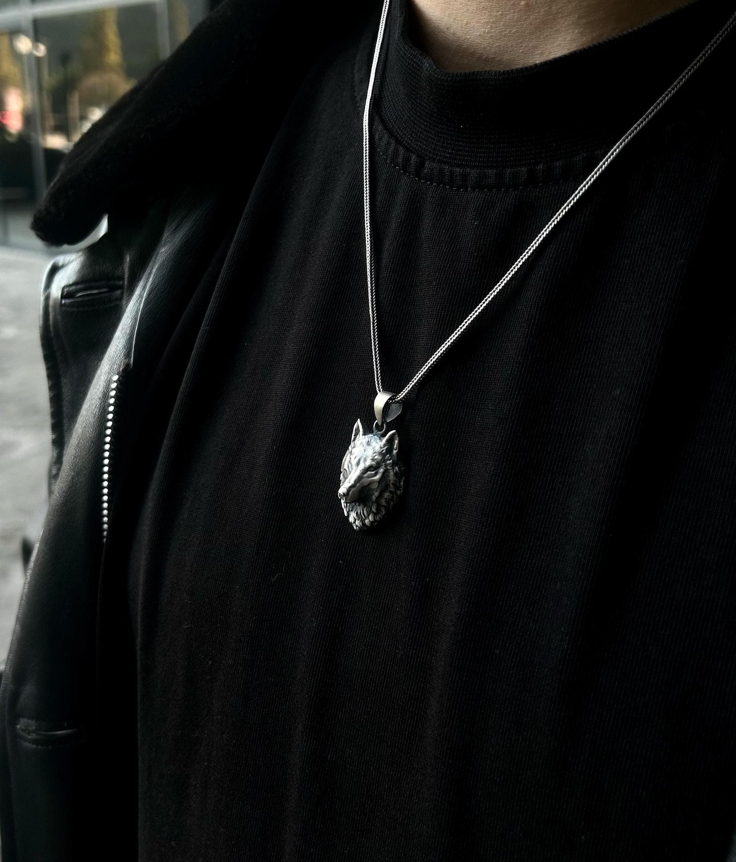 Men's Wolf Necklace | 925 Sterling Silver Animal Pendant, Wildlife Jewelry Gift for Him