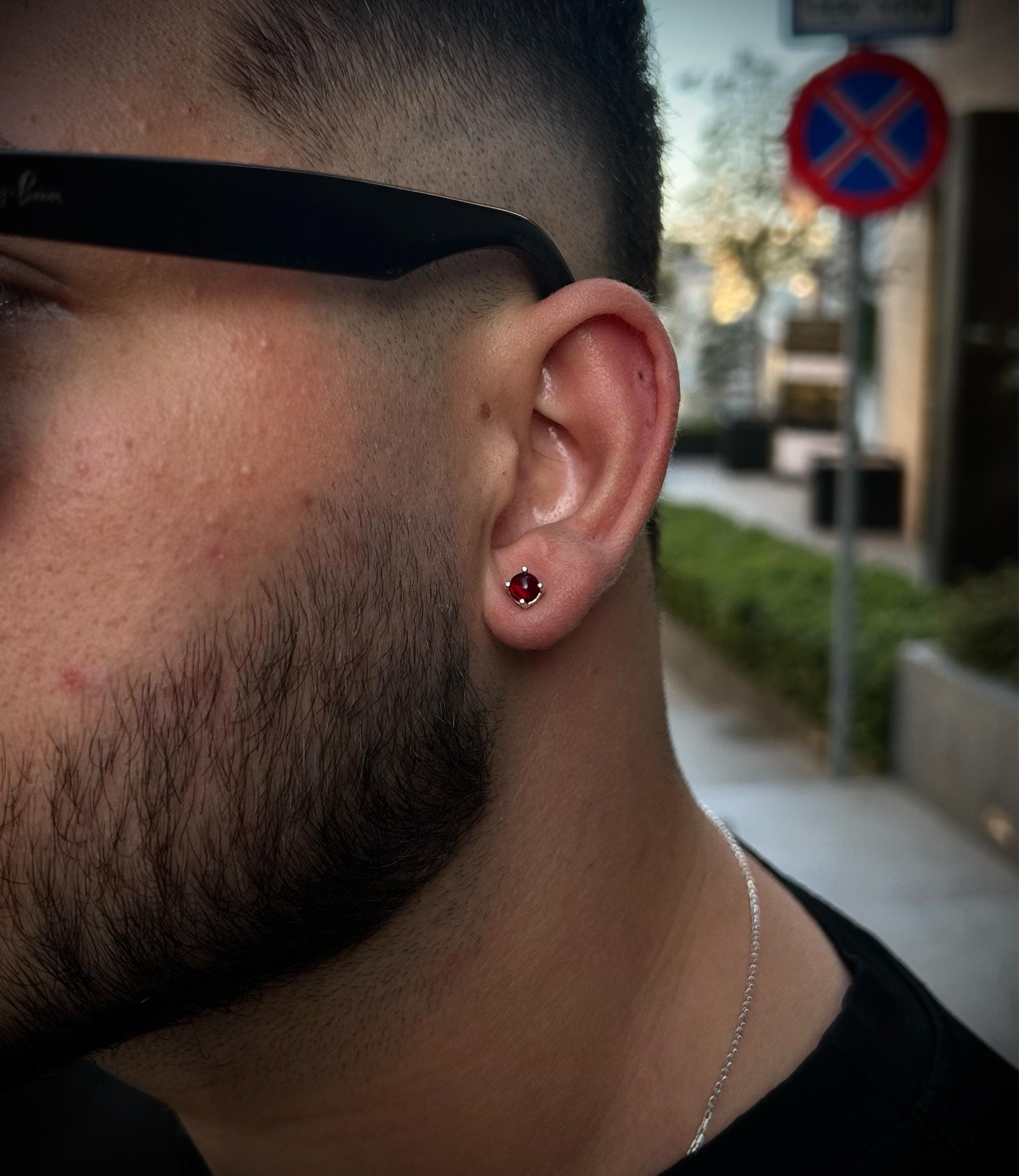 Burgundy Stud Earrings for Men: 925 Sterling Silver Minimalist Jewelry - image 5