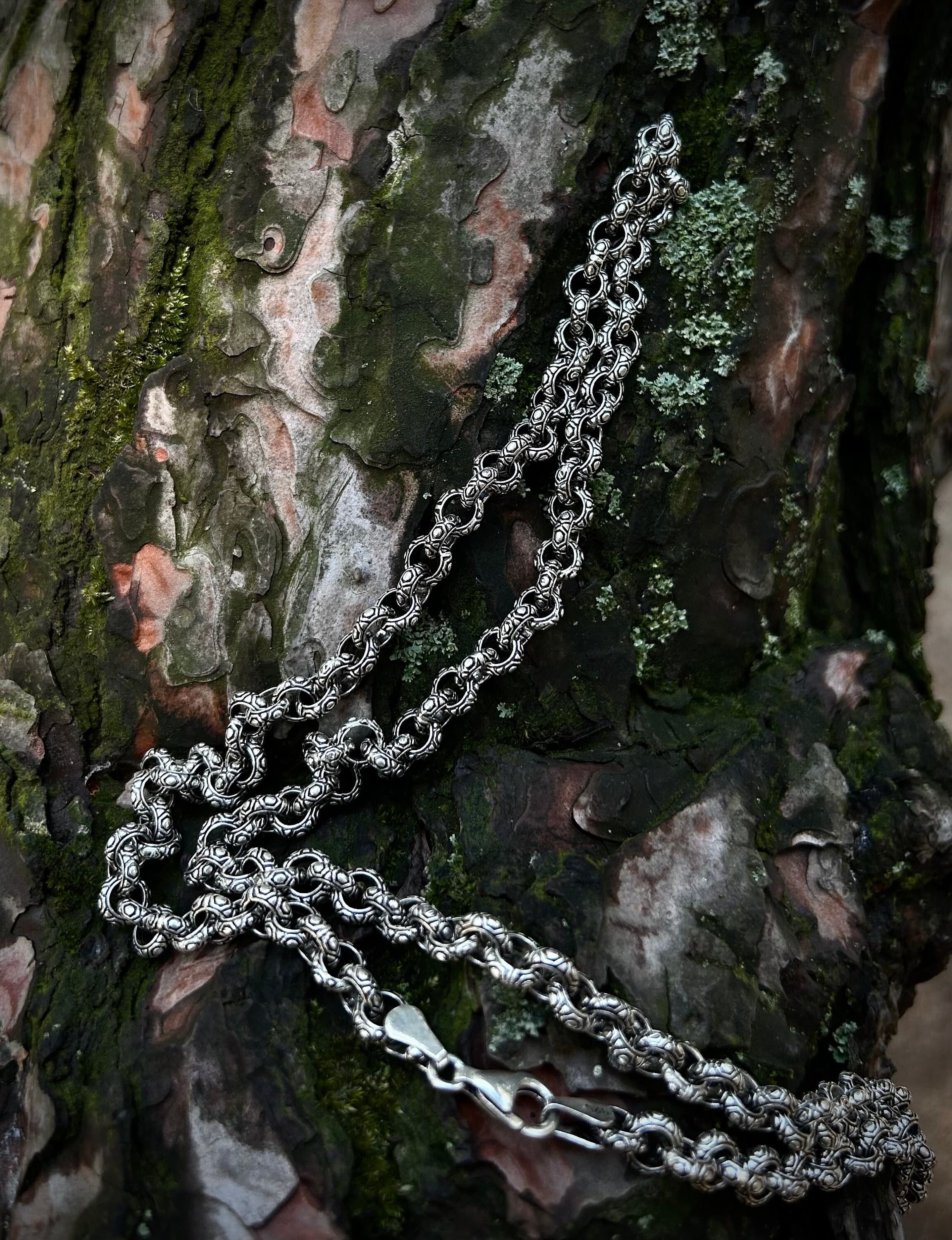 Handcrafted Engraved Circle Chain: 925 Sterling Silver Chain Necklace
