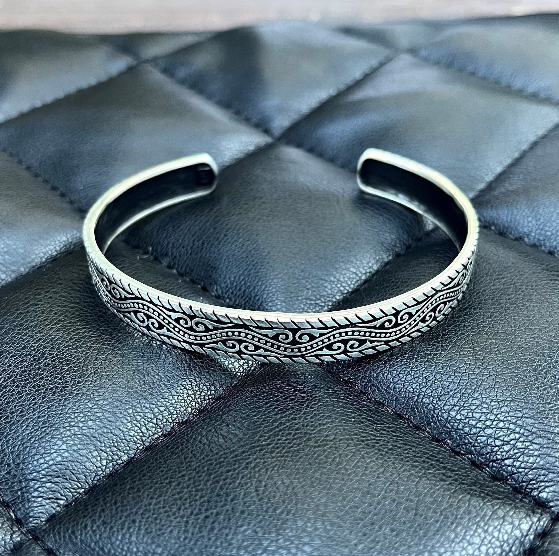Mens 925 Silver Cuff Bracelet: Patterned Heavy Jewelry - image 4