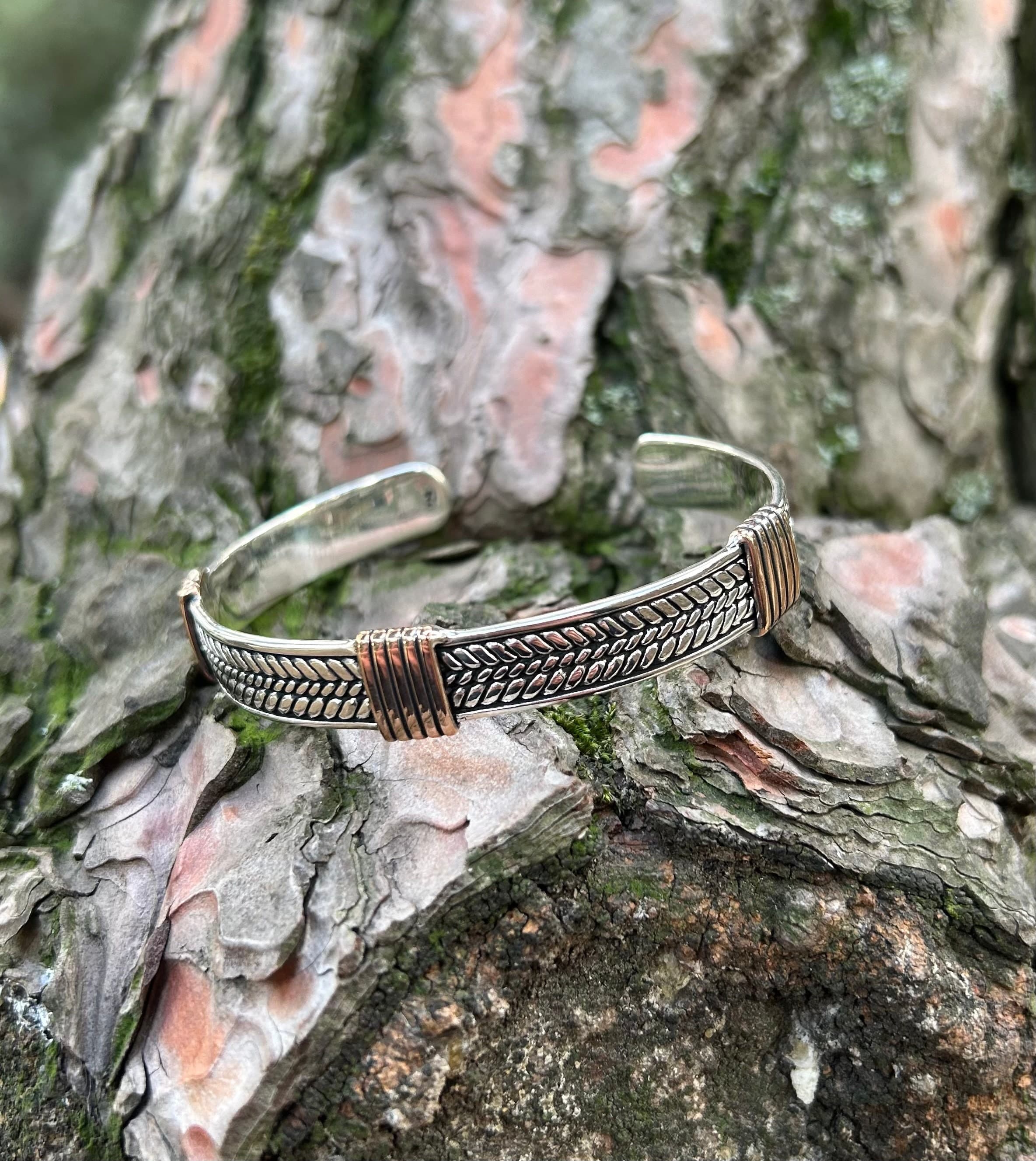 925K Sterling Silver Mens Cuff Bracelet: Adjustable Suit Jewelry - image 5